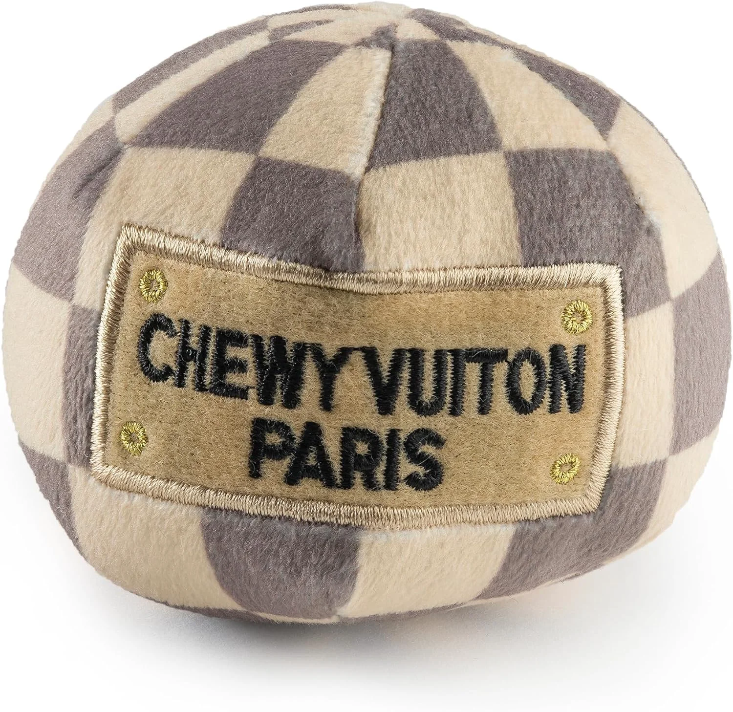 Traditional Haute Diggity Dog Checker Chewy Vuiton Ball – Plush Designer Toy with Squeaker Small Environmentally Friendly