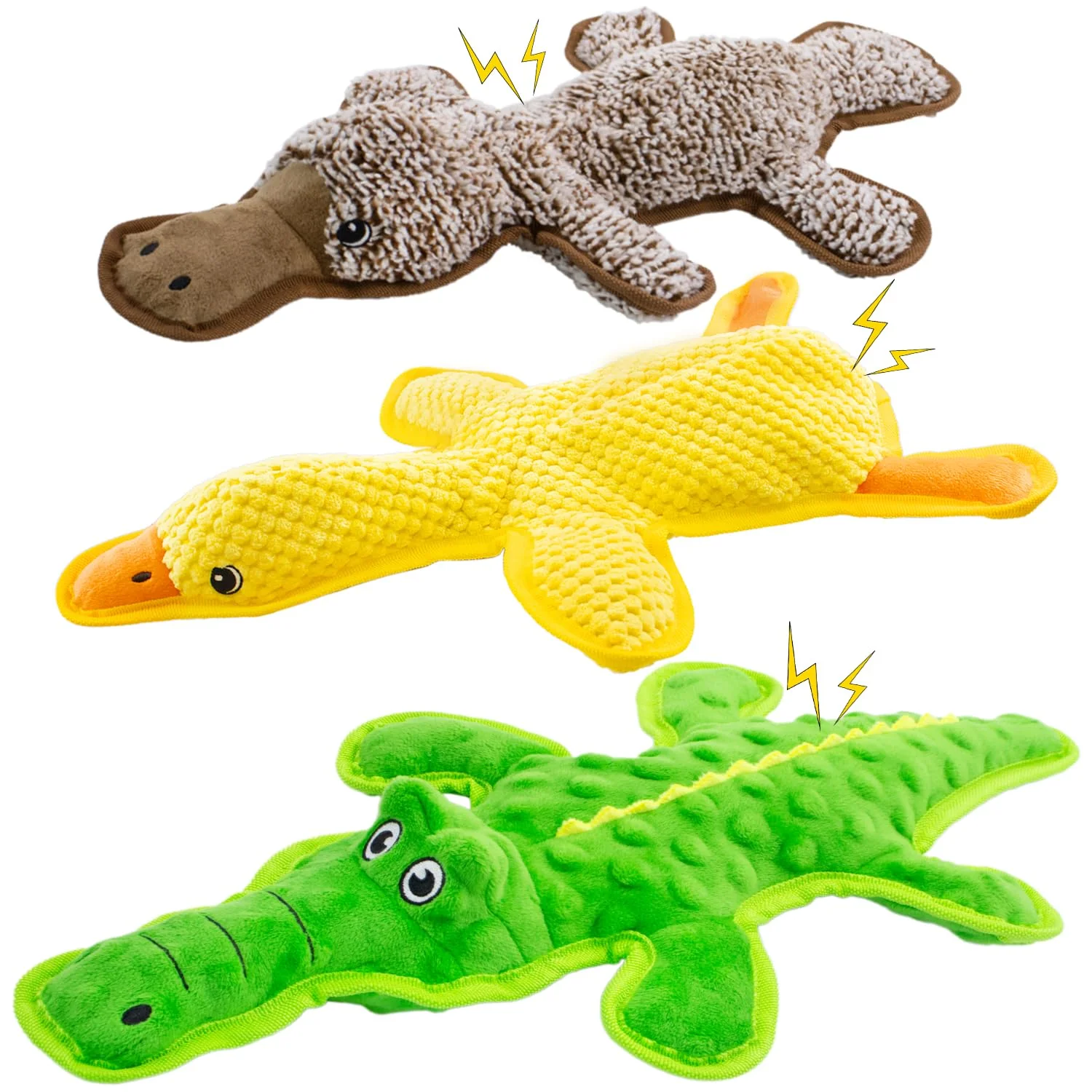 Innovative MAOOOOB No Stuffing Dog Squeak Toys — 3-Pack Durable Plush Chew Toys for All Breeds Natural