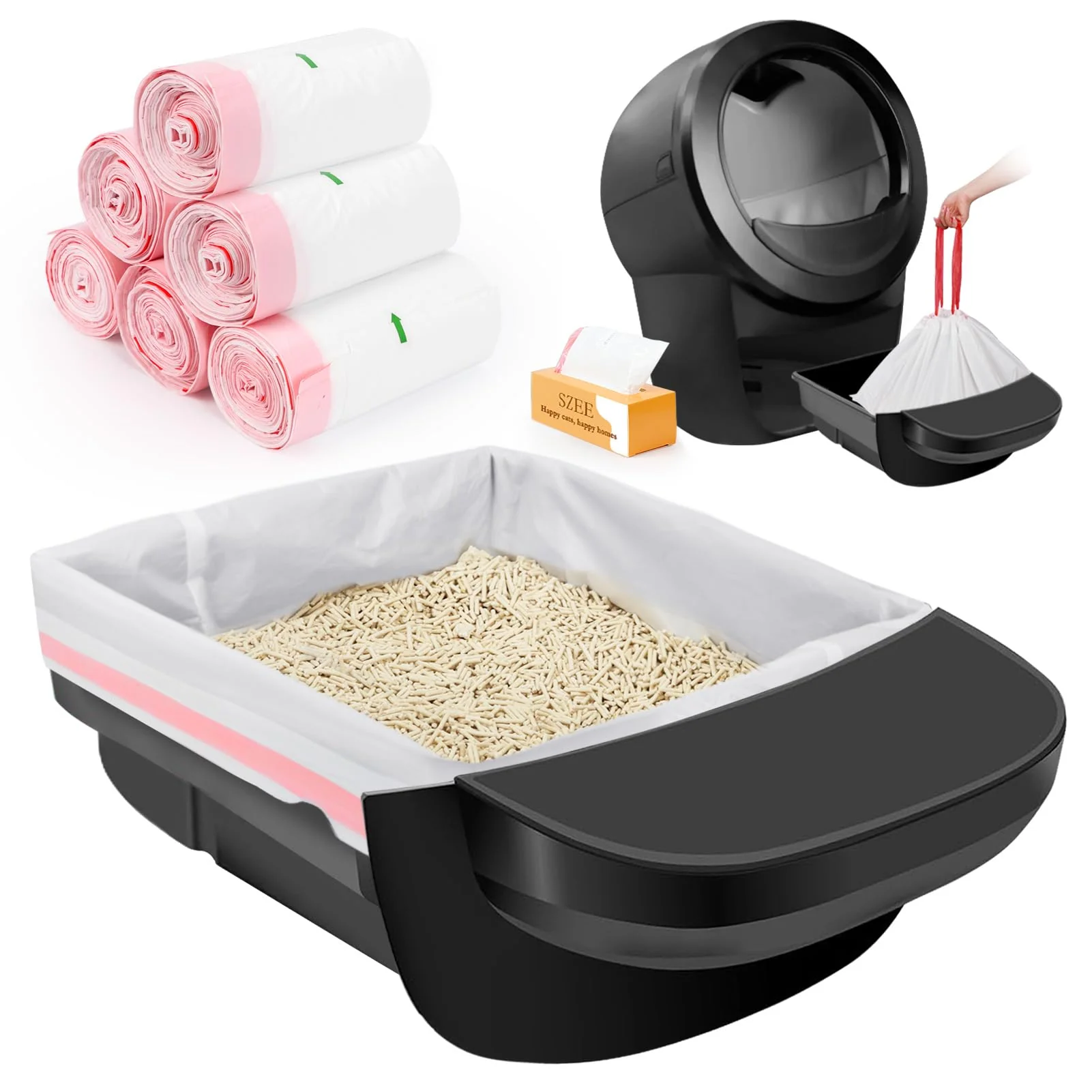 World-Class SZEE 120 Pack Automatic Litter Box Waste Bags – Drawstring Liners Stylish