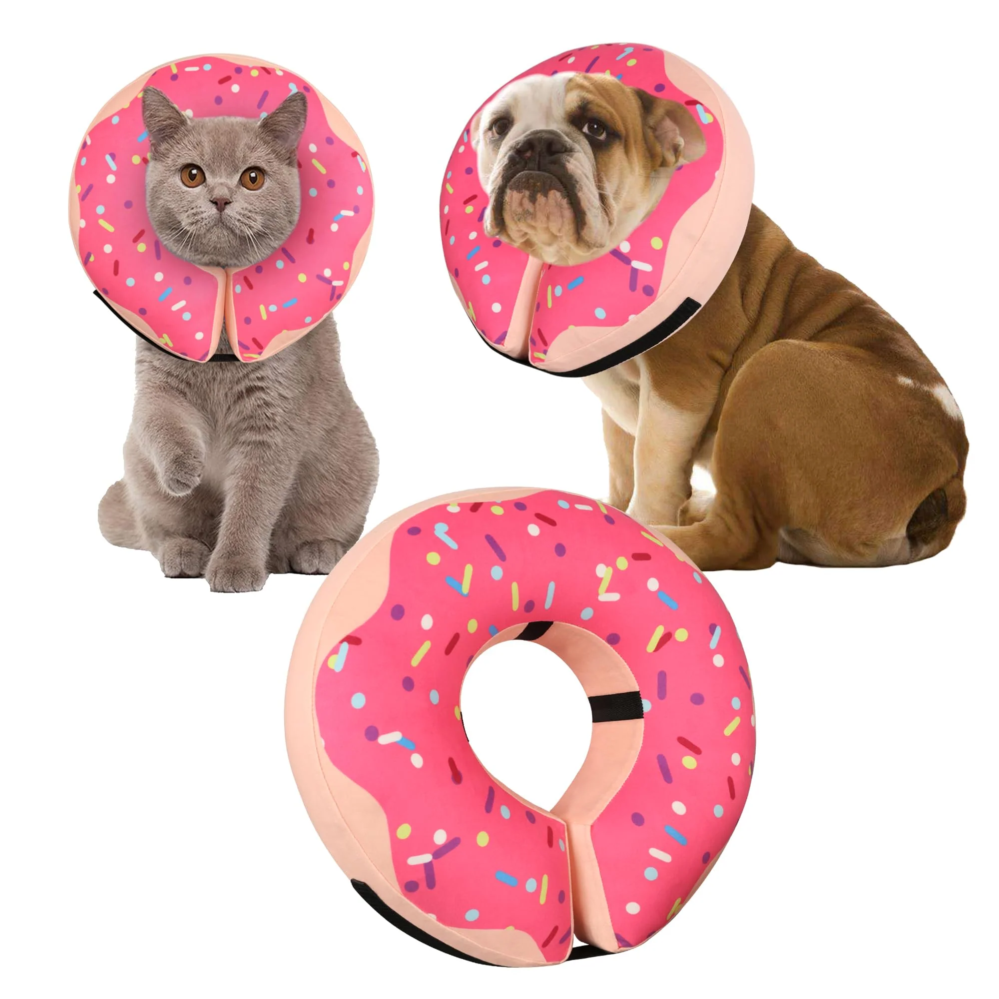 Convenient Cneo Inflatable Donut Collar – Pink Medium for Dogs Cats Soft Adjustable Recovery Cone Proven