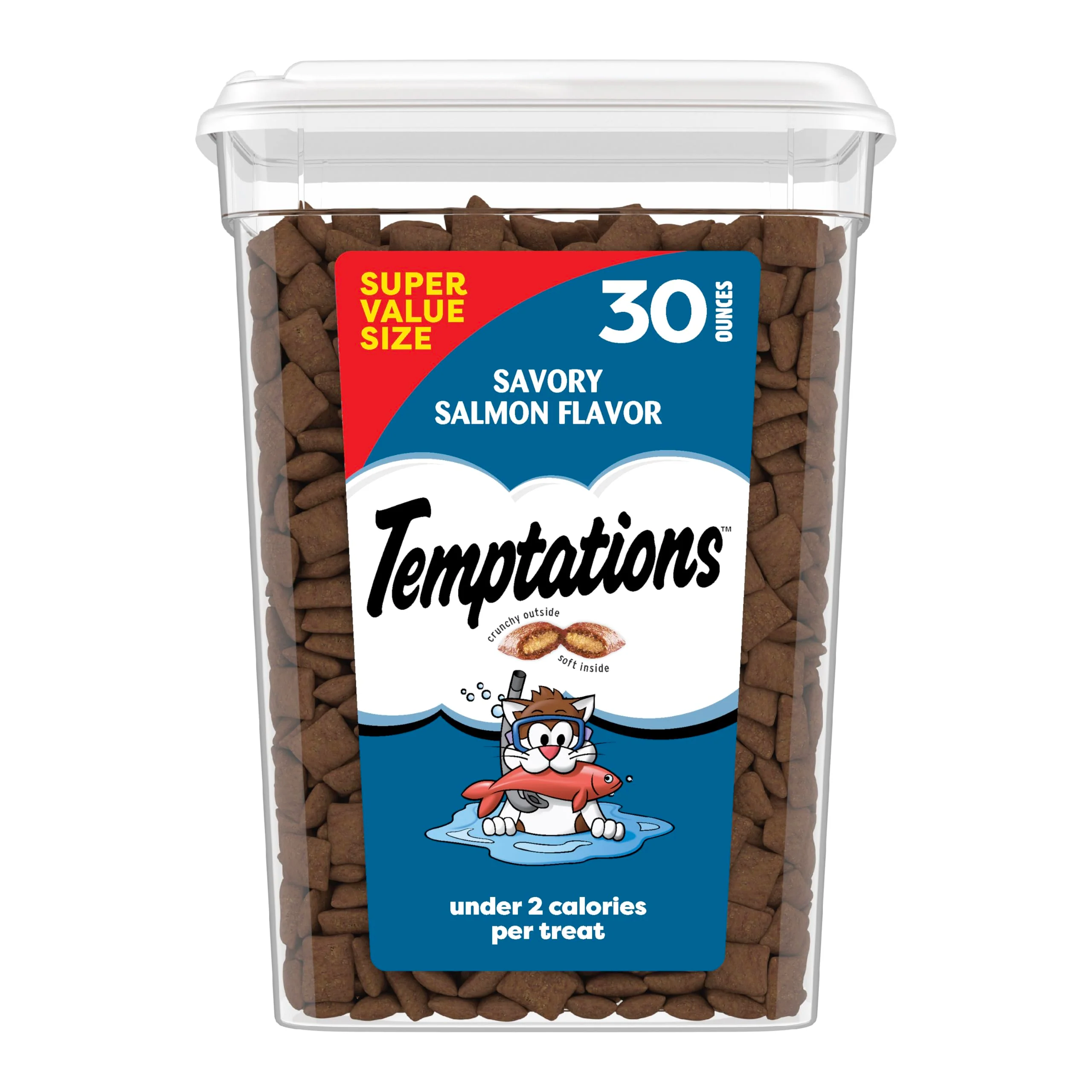 Official Temptations Classic Crunchy and Soft Cat Treats Savory Salmon Flavor 30 oz Tub Selected