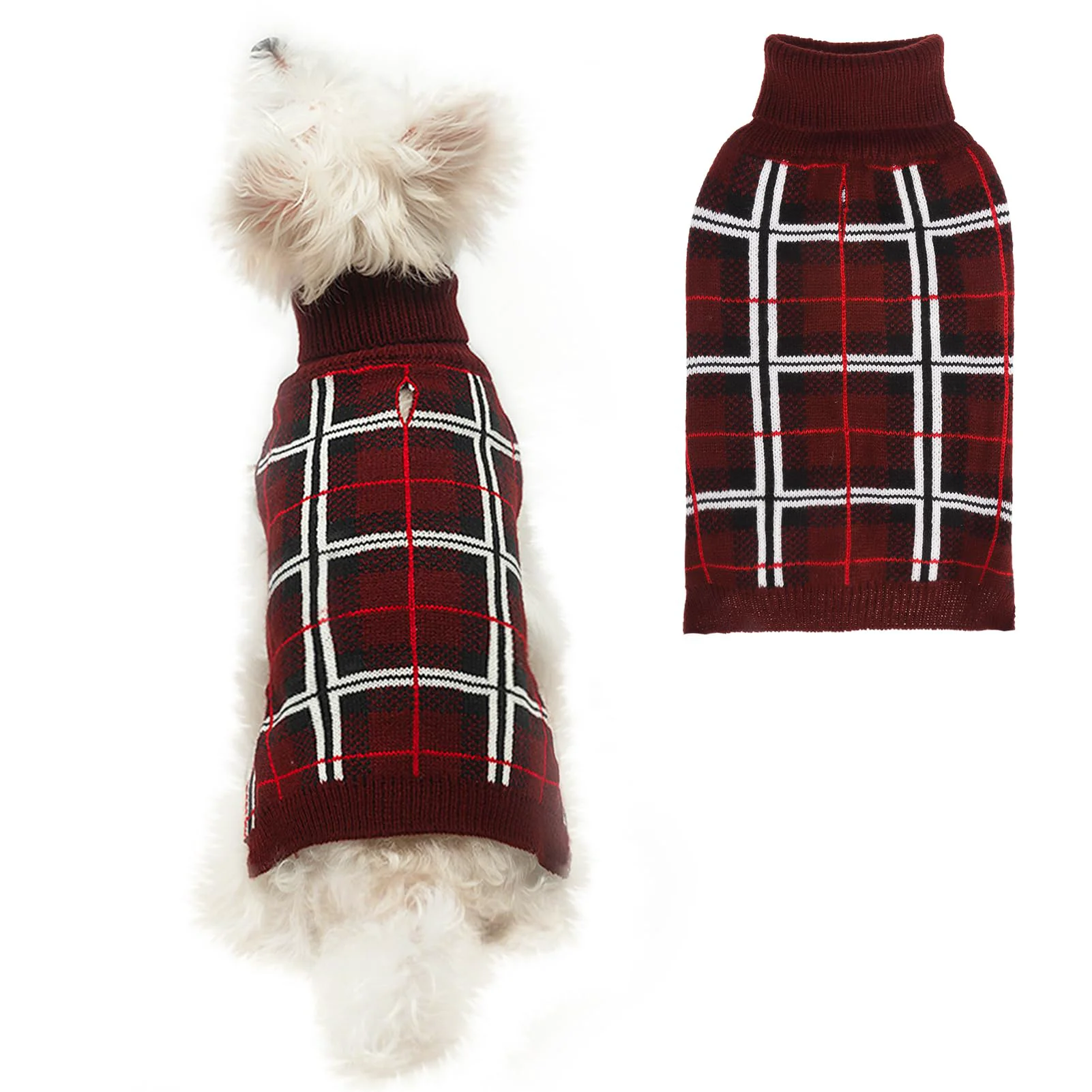 Traditional PUPTECK Dog Christmas Sweater – Deep Red Plaid XS-XL Pure