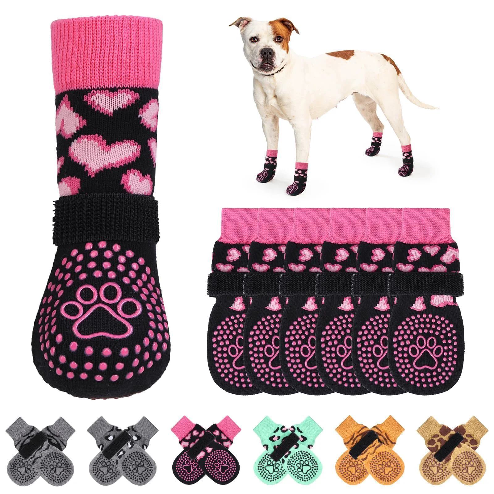 Quality KOOLTAIL Anti-Slip Dog Socks – Traction Paw Protection Pink Heart Size M Pure