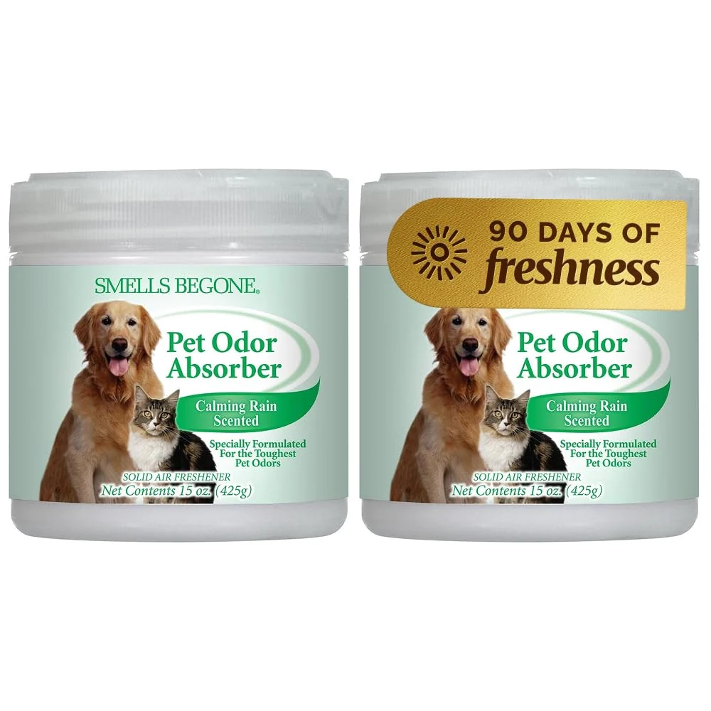 Excellent SMELLS BEGONE Pet Odor Absorber Gel – 15 oz x 2 Calming Rain Scent Responsible
