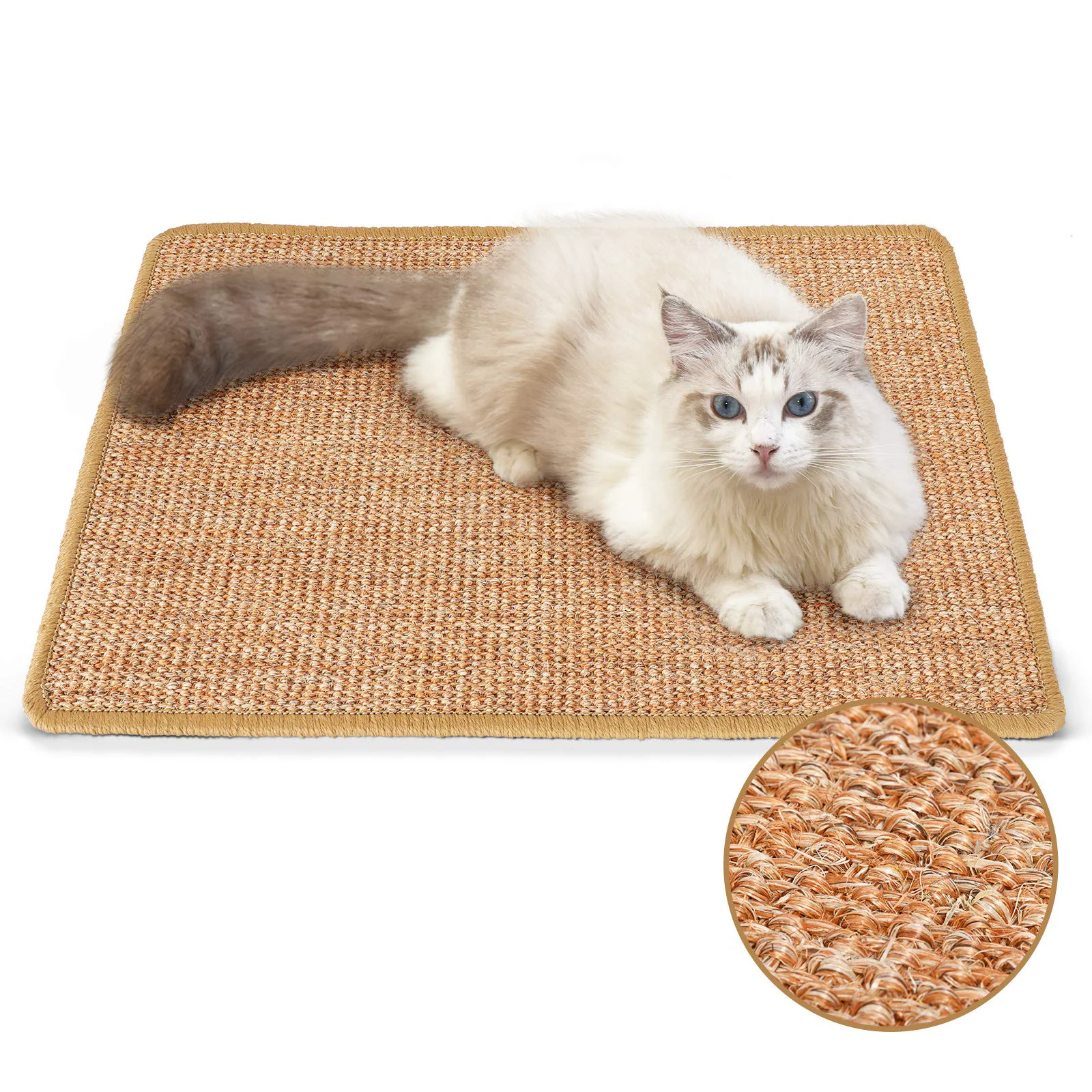 Certified FUKUMARU Cat Scratcher Mat — Natural Sisal 23.6 x 15.7 in Floor and Furniture Protector Convenient