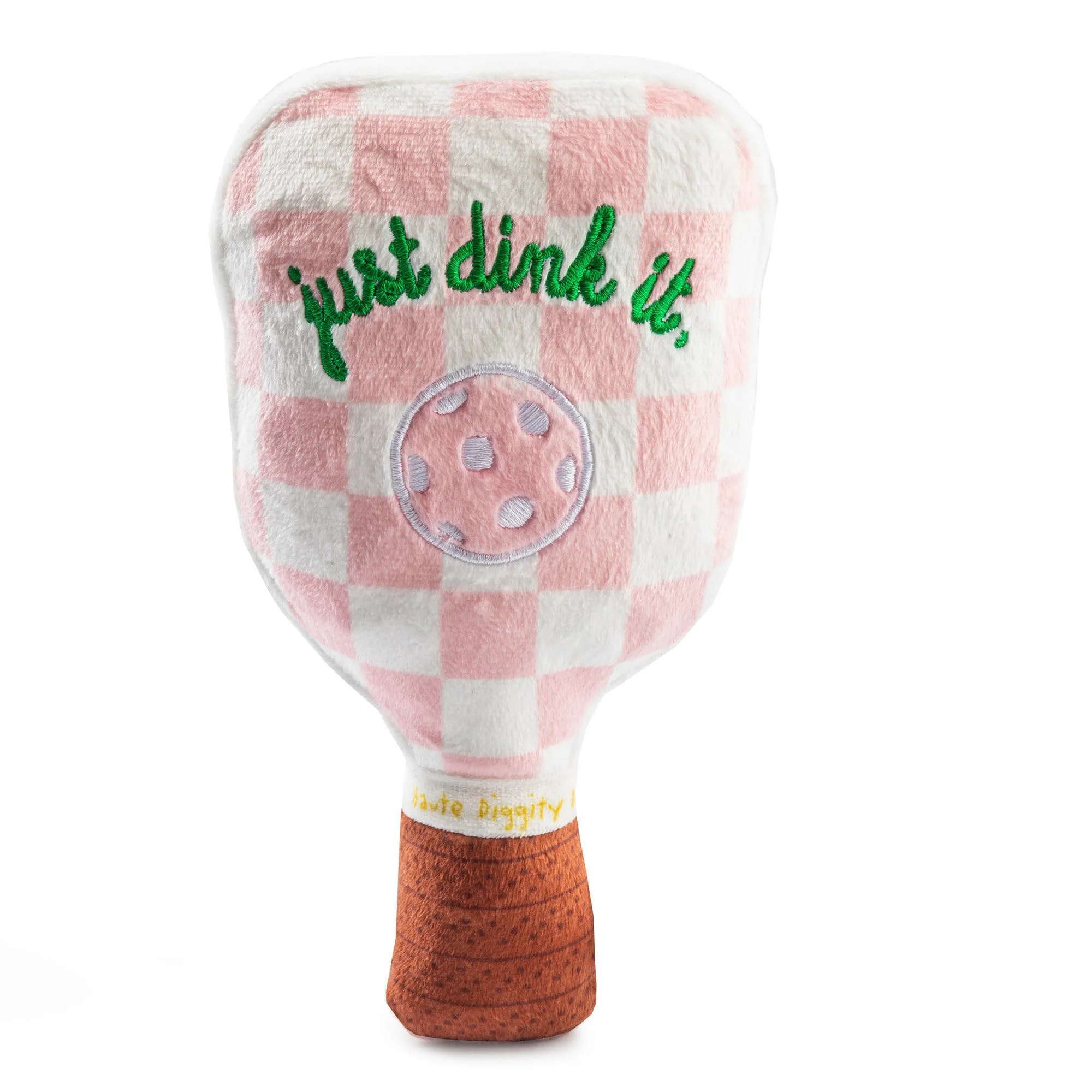Selected Haute Diggity Dog Pink Checker Pickleball Paddle Plush Toy with Squeaker Crafted