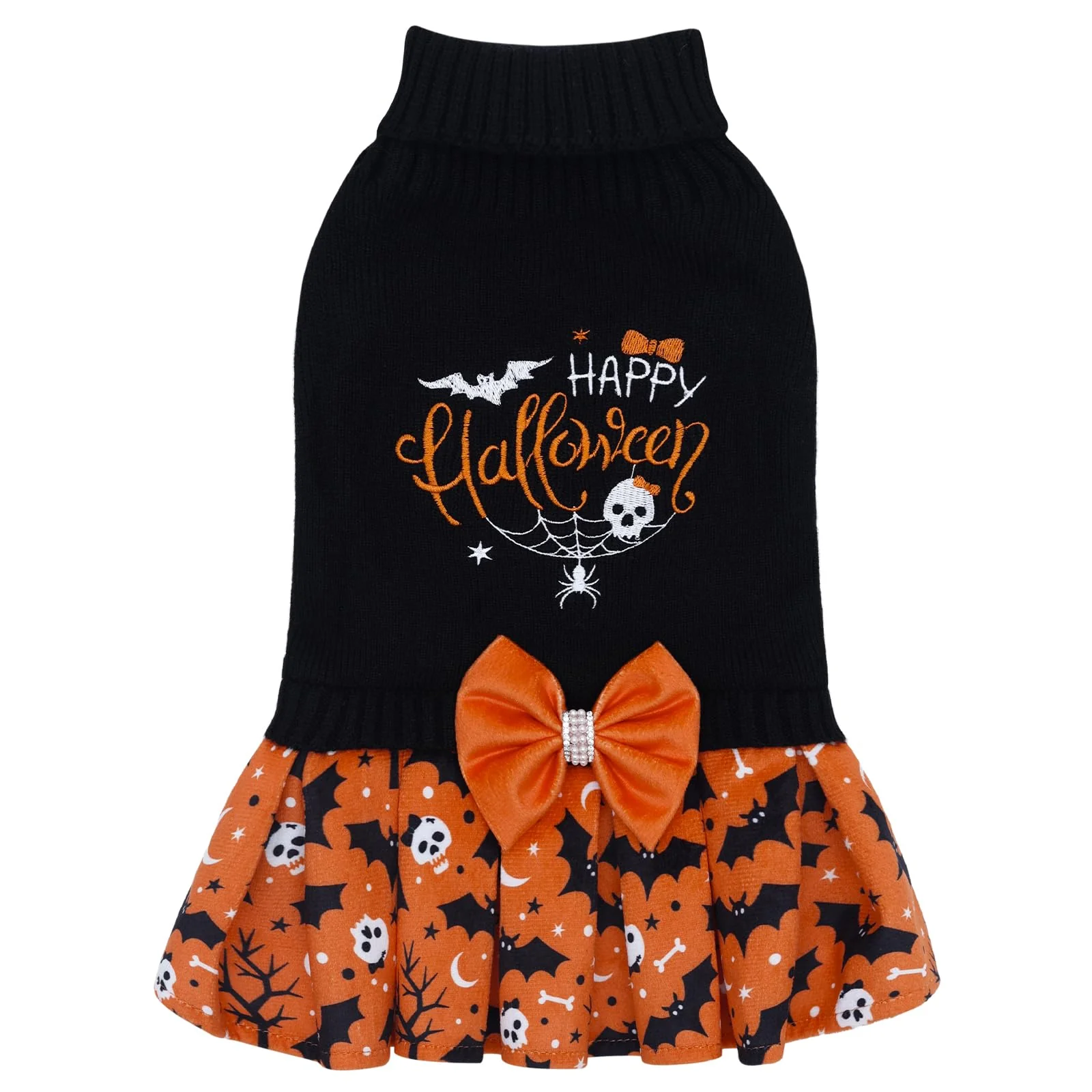 Quality CuteBone Halloween Dog Sweater Dress for Medium Dogs — Embroidered Bowtie Cozy Turtleneck Original