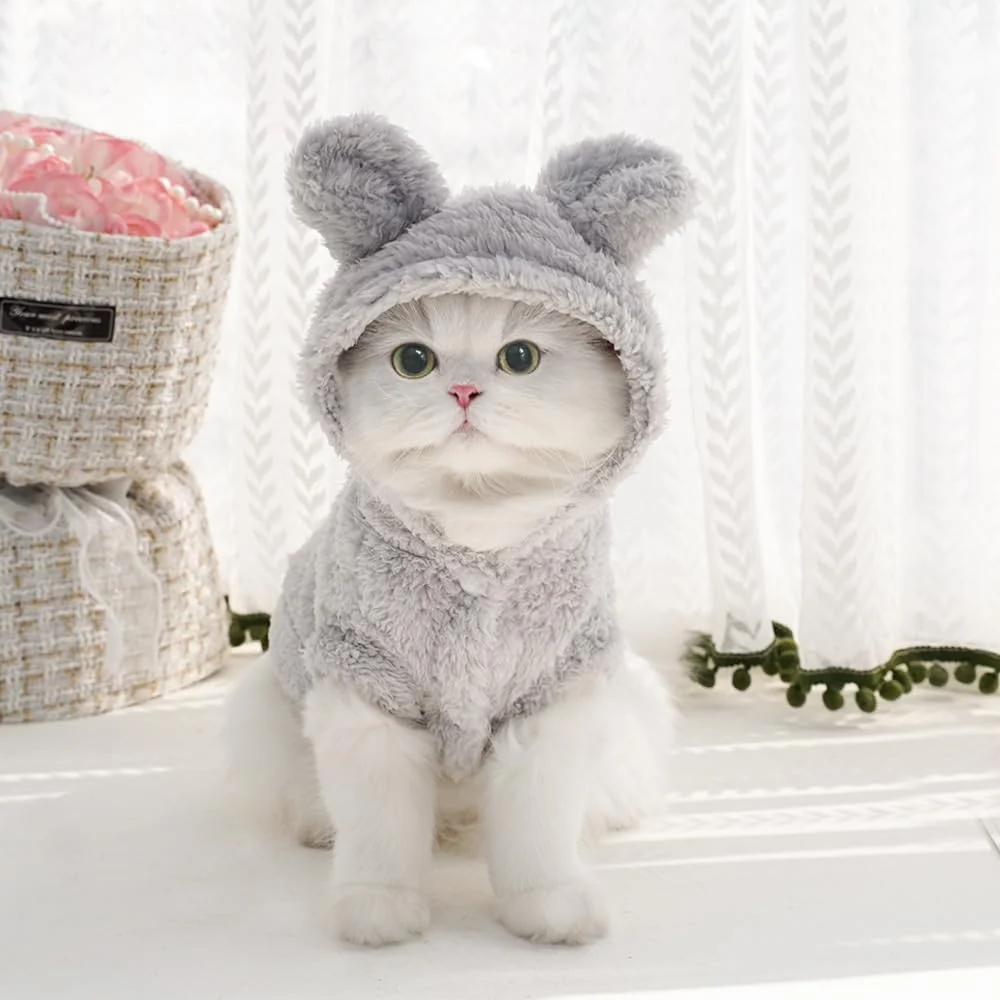 Versatile Selena Cat Bunny Ears Costume Gray XX-Large – Plush Pet Hoodie with Easy Front Closure Exclusive