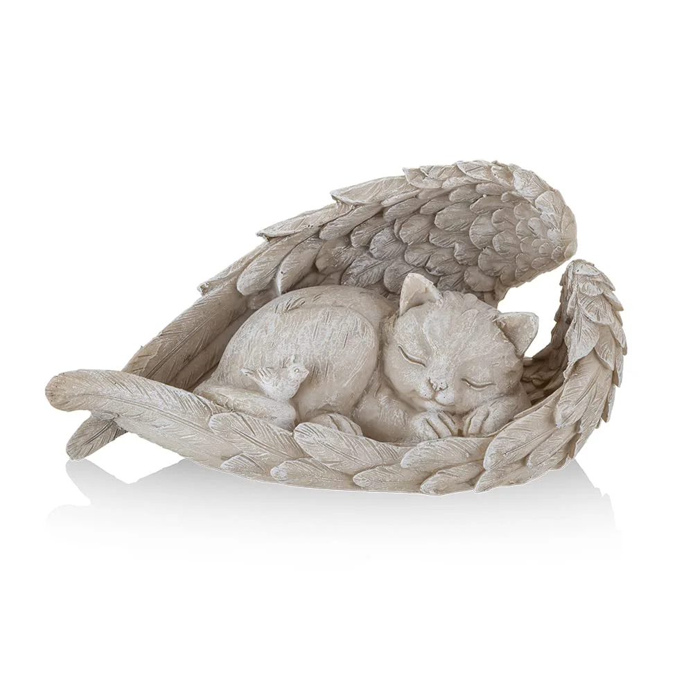 Breathable Cat Angel Memorial Statue – Outdoor Resin Cat Memorial with Angel Wings Sophisticated