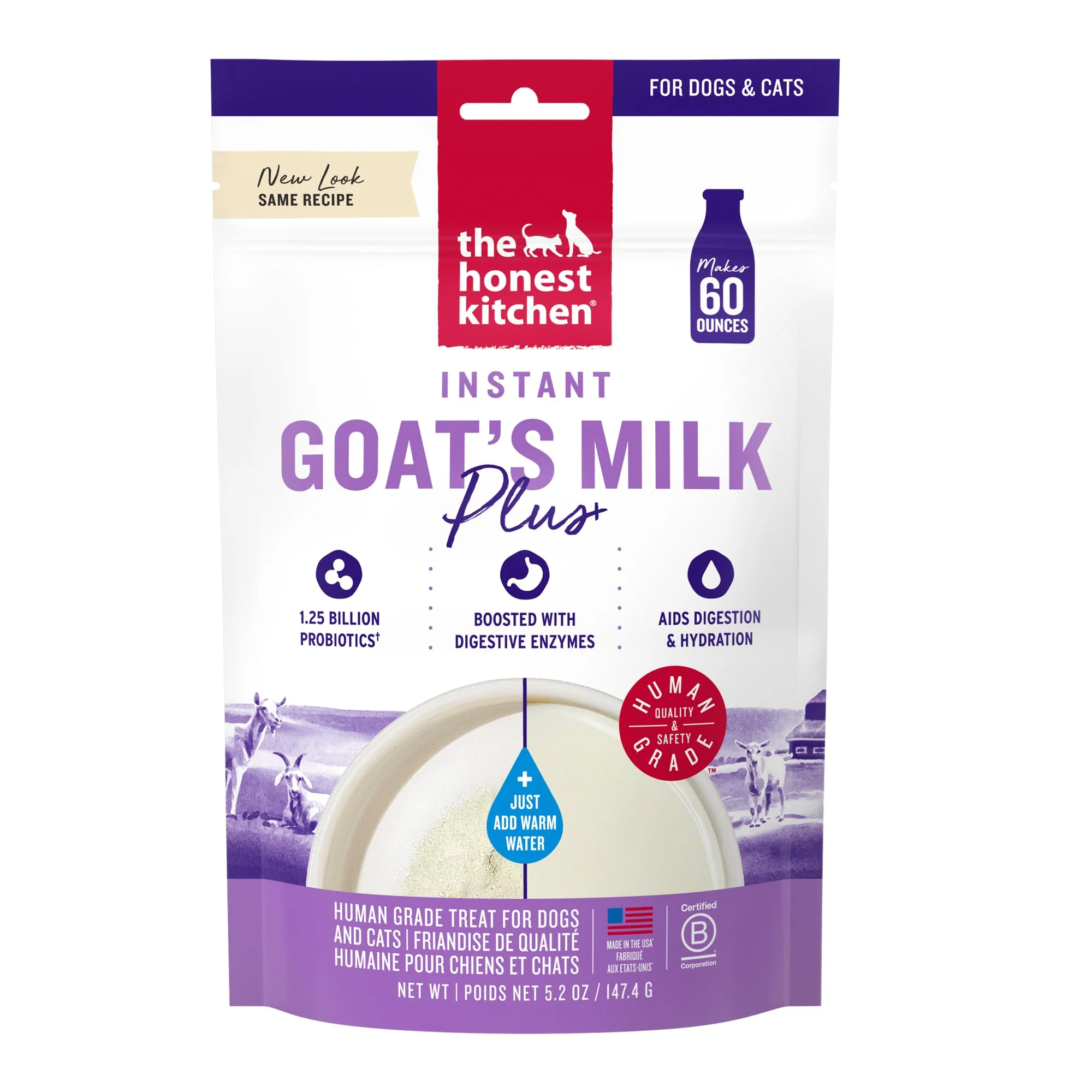 Exclusive The Honest Kitchen Instant Goat Milk with Probiotics for Dogs Cats – 5.2 oz Natural
