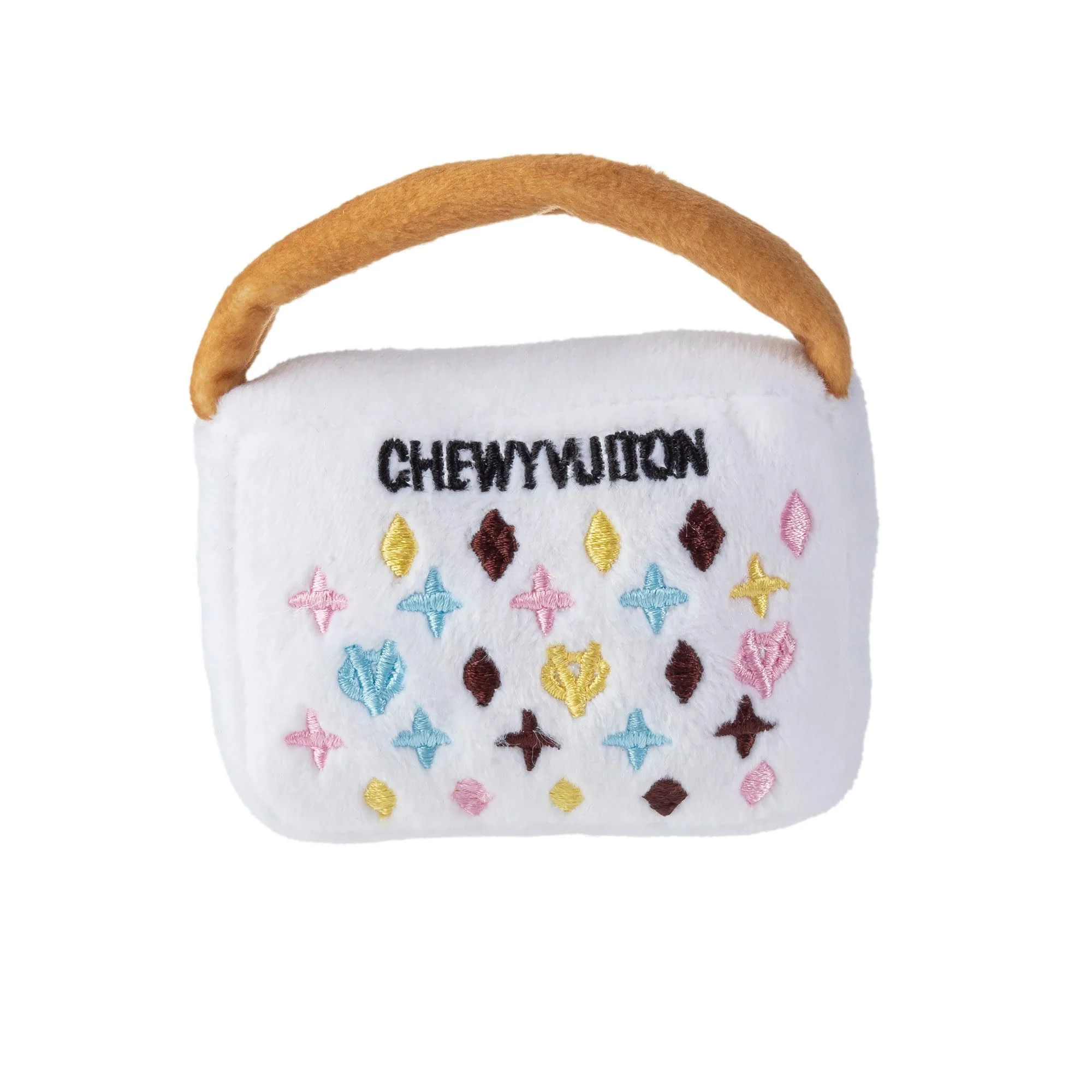 Comfortable Haute Diggity Dog White Chewy Vuiton Handbag Toy — Plush Designer Parody with Squeaker Small Efficient
