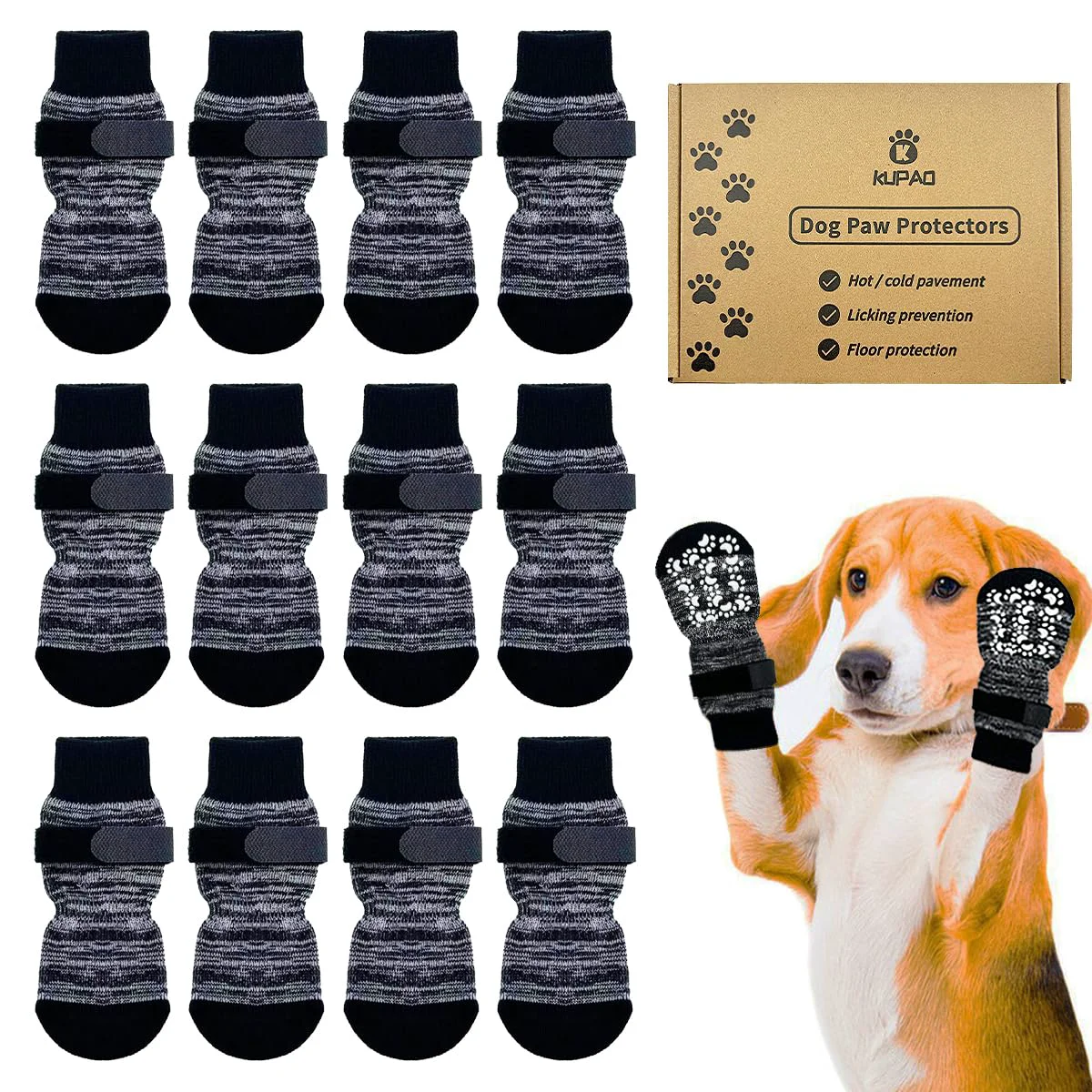 Powerful KUPAO Dog Socks 12 Pack Anti-Slip Paw Protectors for Dogs Size Medium Fashionable