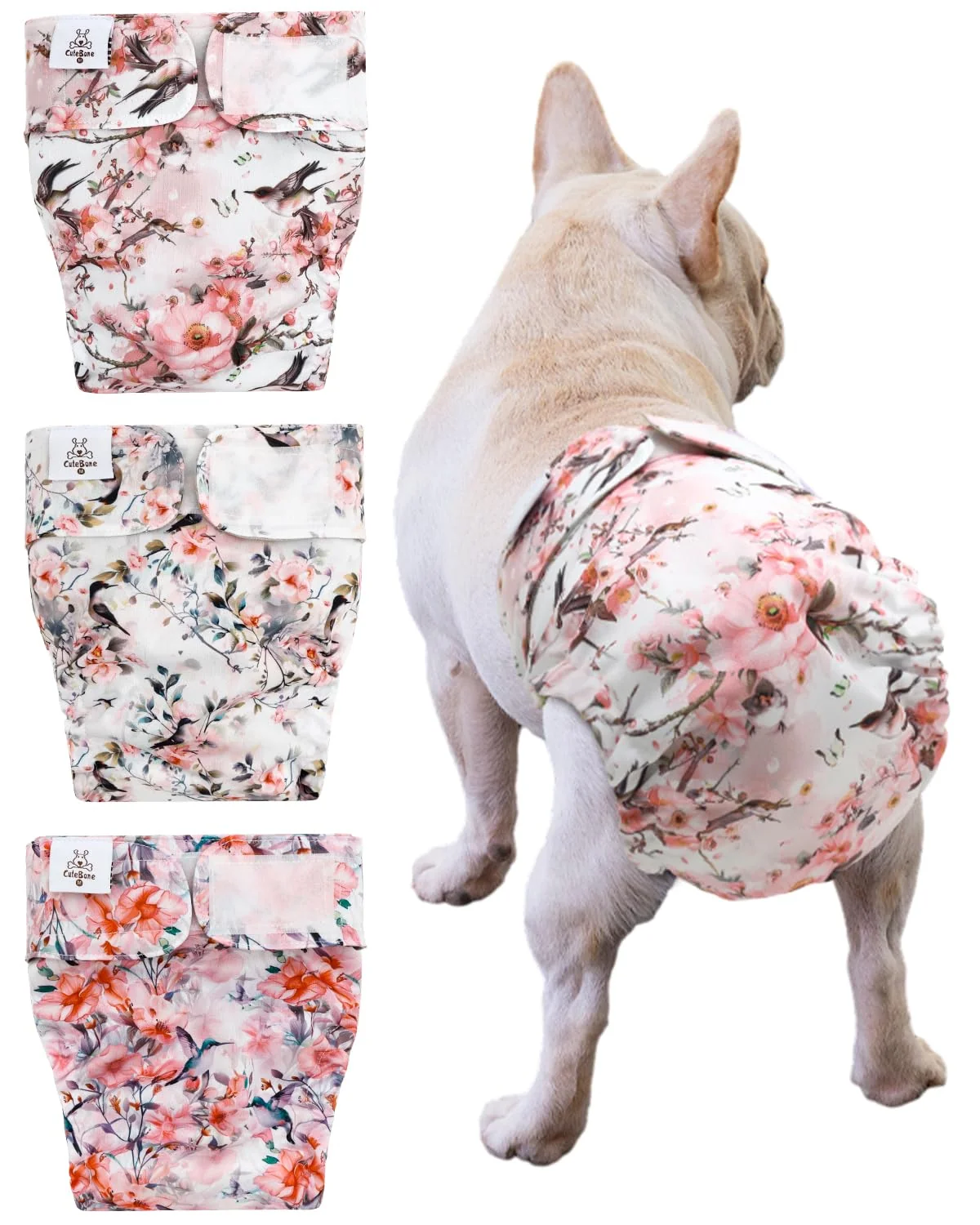 Classic CuteBone Washable Dog Diapers – Female No Tail Hole 3 Pack Minimalist