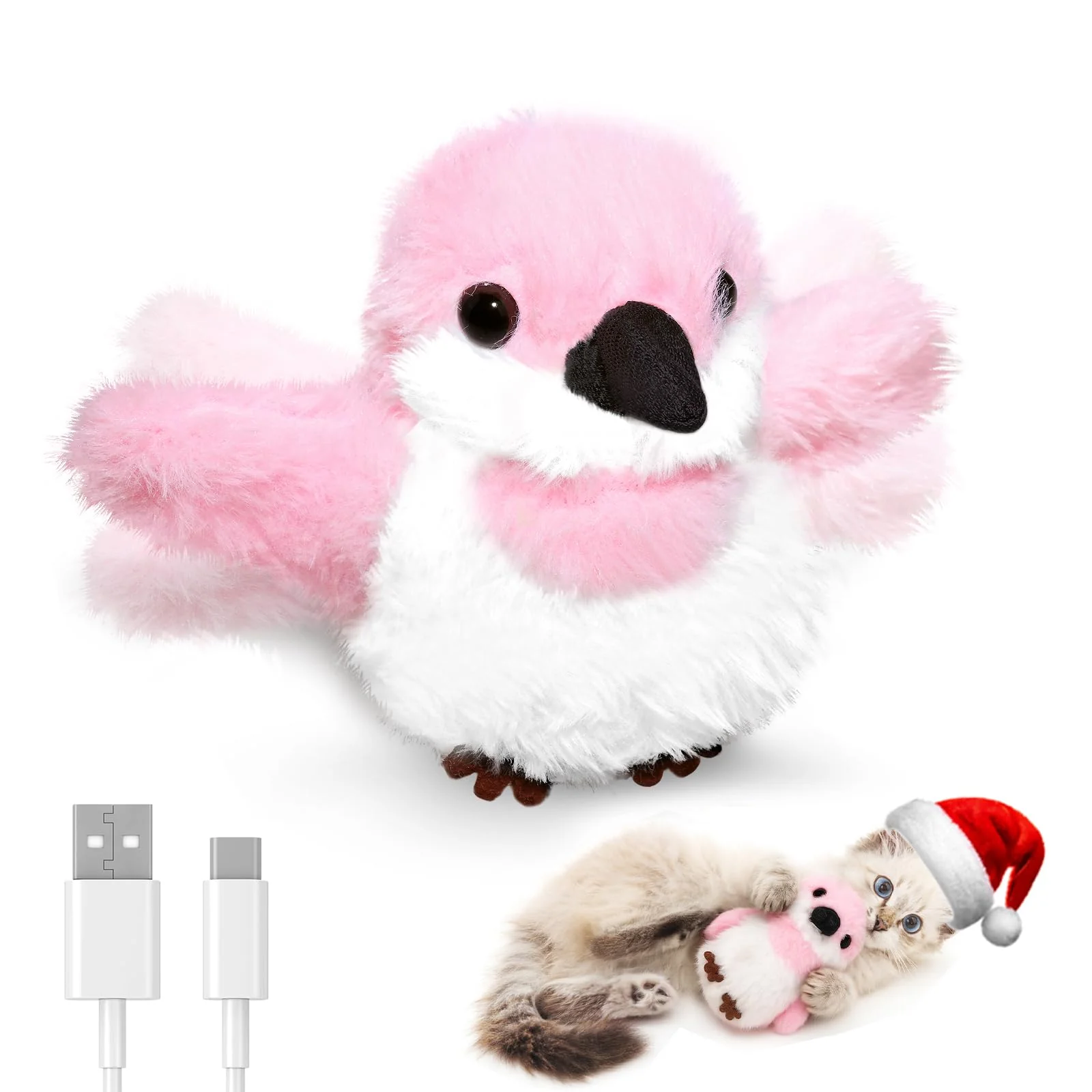 Breathable Petbobi Flappy Bird Cat Toy – istic Chirping Wings Motion-Activated Catnip Toy Pink Advanced