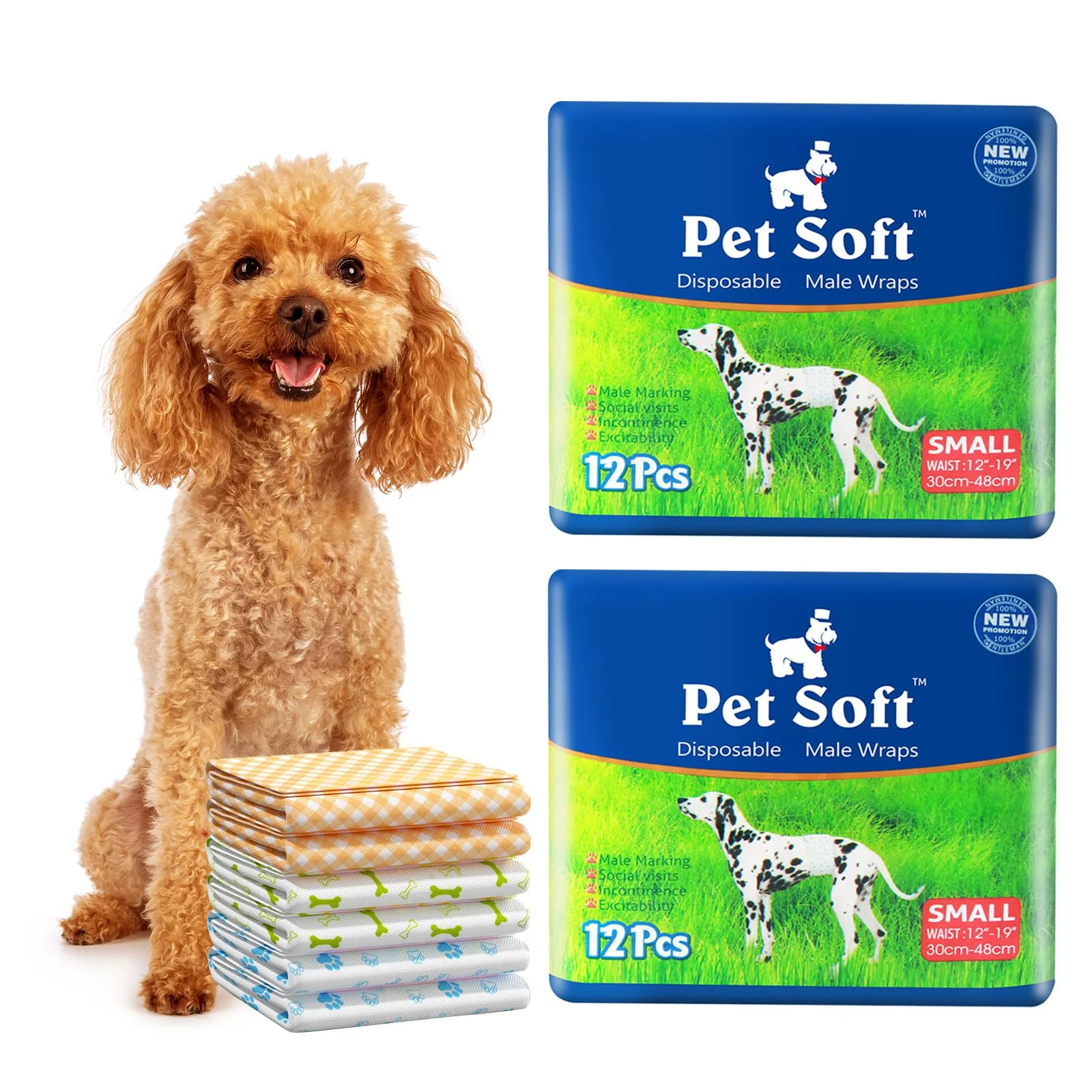 Pure Pet Soft Disposable Male Dog Wraps - Small 24ct Puppy Diapers Optimized