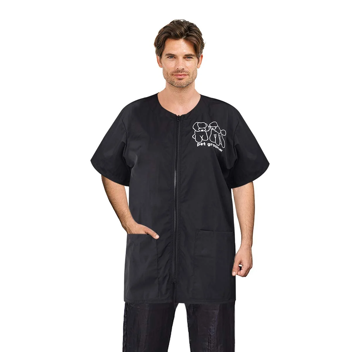 Artisan Noverlife Short Sleeves Pet Grooming Smock with Full Zipper – Splash-Proof Anti-Static 3XL Uniform for Pet Shops Easy-to-Use