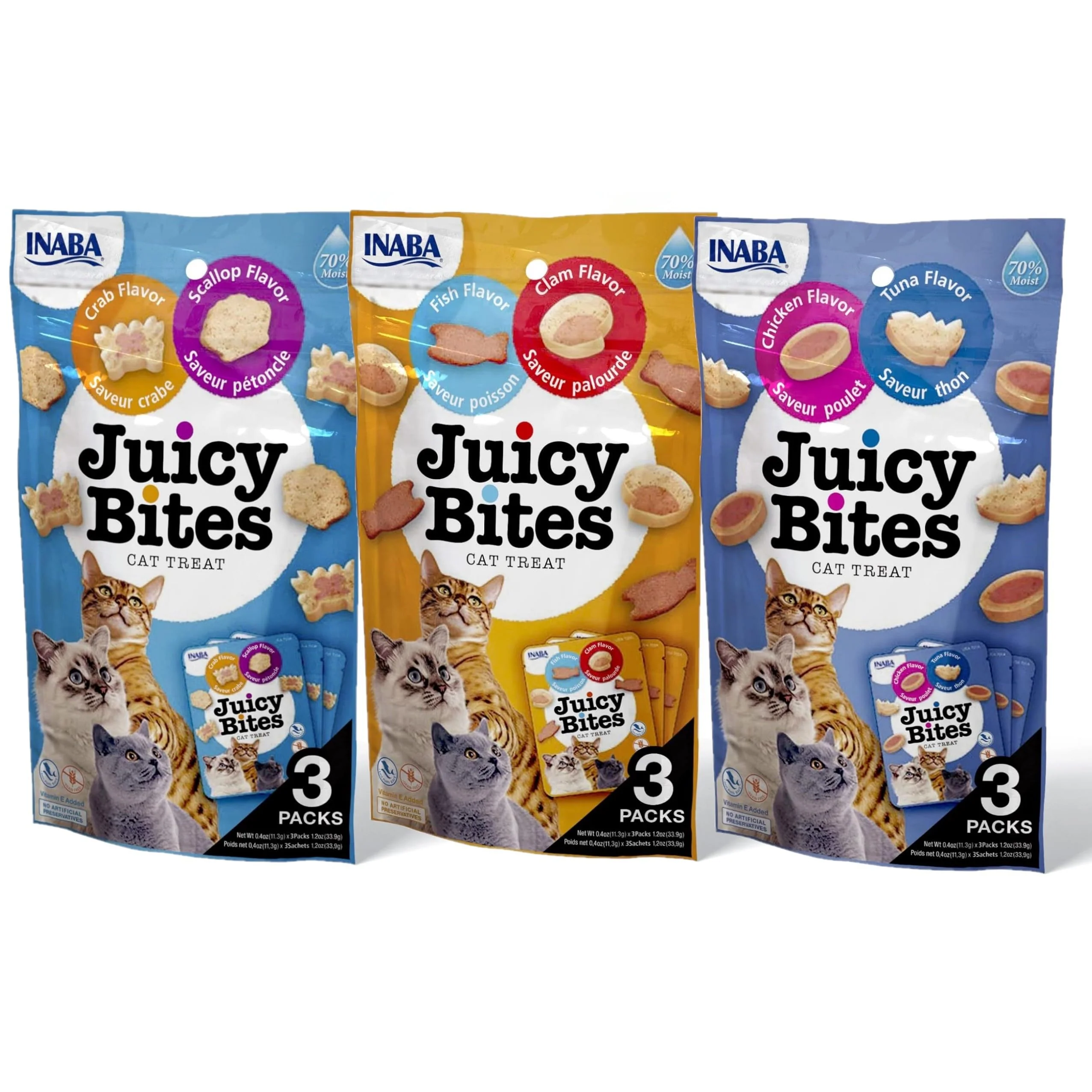 Smooth INABA Juicy Bites Grain- Cat Treats — Moist Chewy Tuna Chicken with Vitamin E Green Tea 9-Pouch Variety Pack Lightweight
