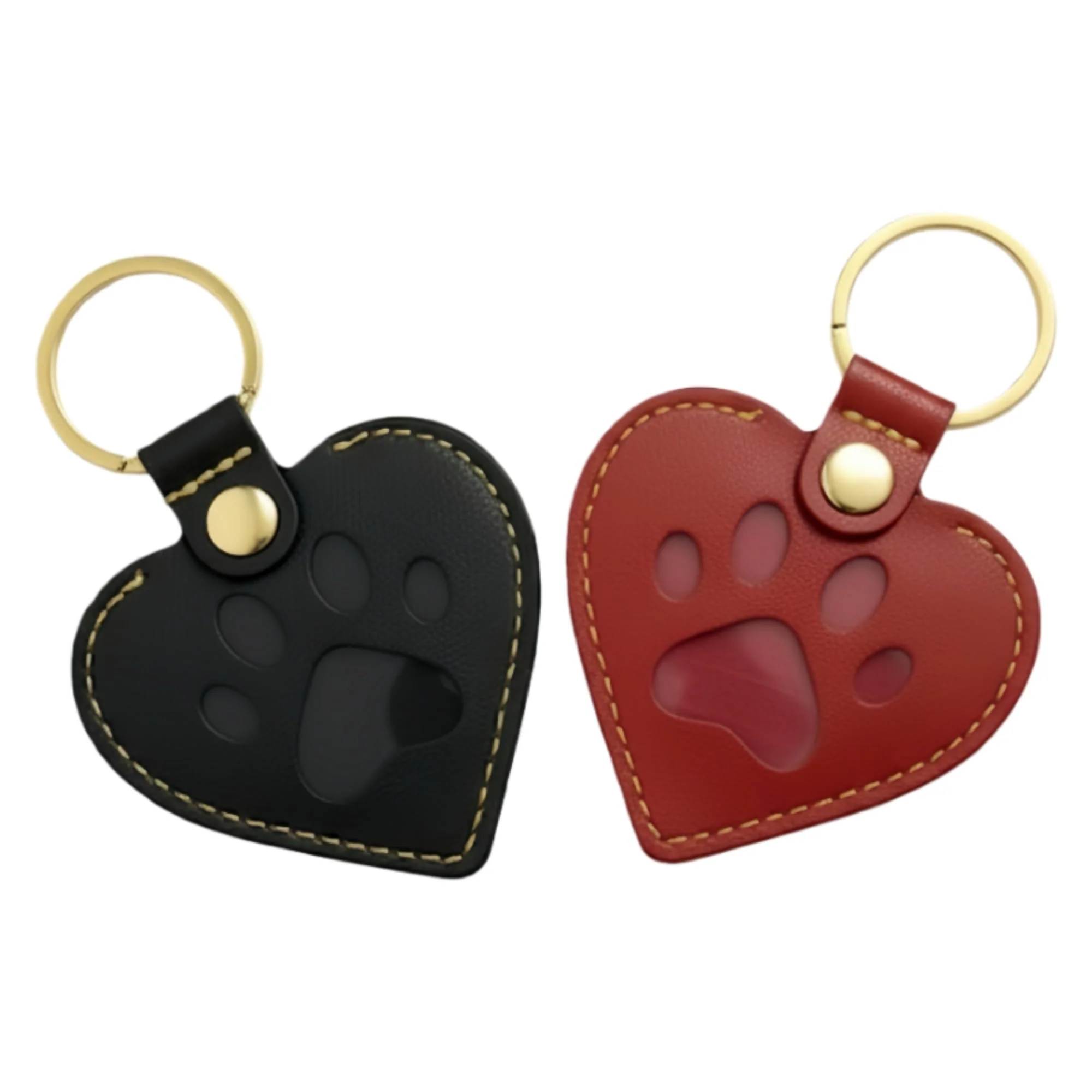Optimized PLUSYYY Pet Memorial Keychain Set – Leather Paw Print Heart Keepsake with Photo Album Gift Box Black Red Smooth