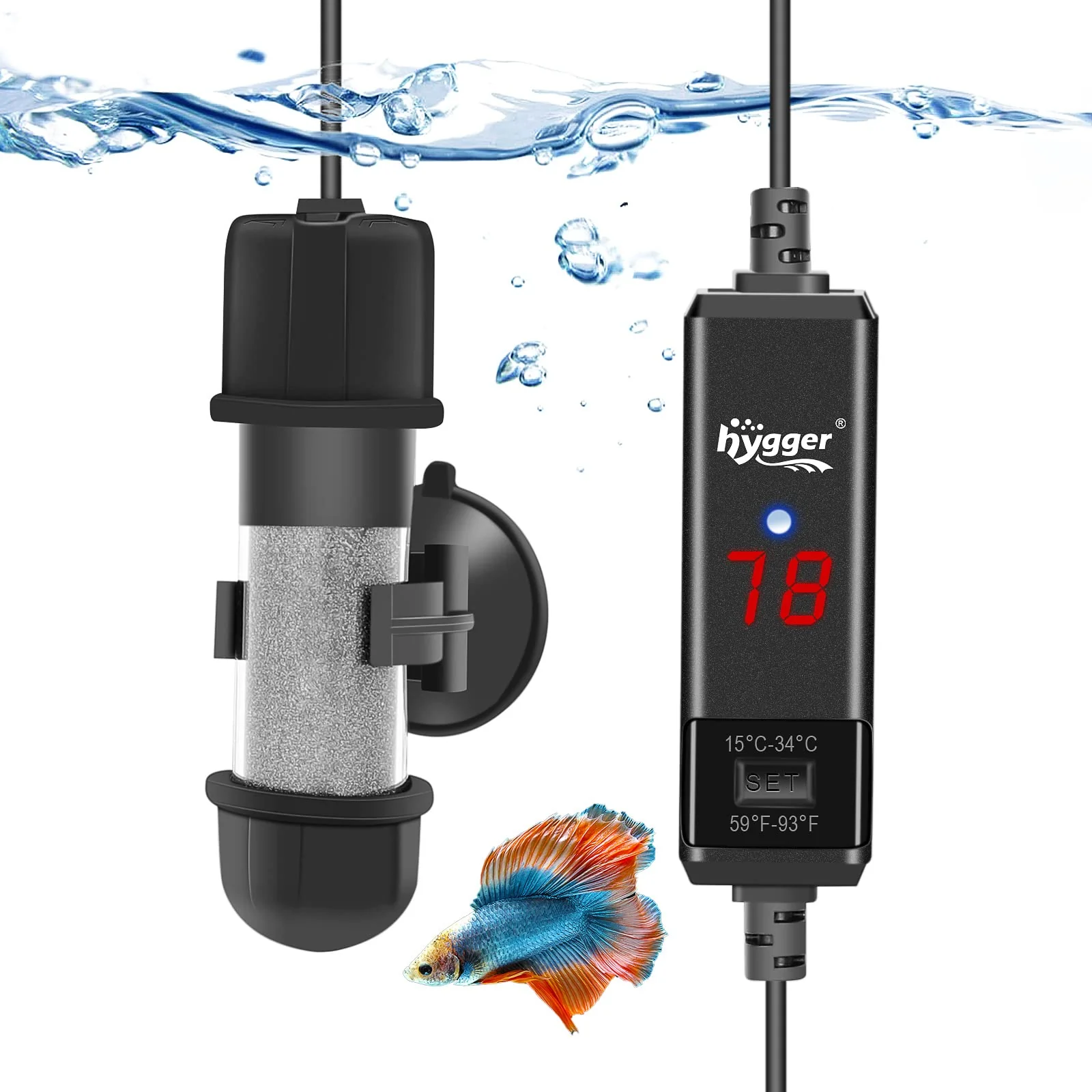 Premium hygger Small Aquarium Betta Heater - Submersible LED Display 10W 25W 50W 100W for Freshwater Saltwater 5–26 Gallons Contemporary