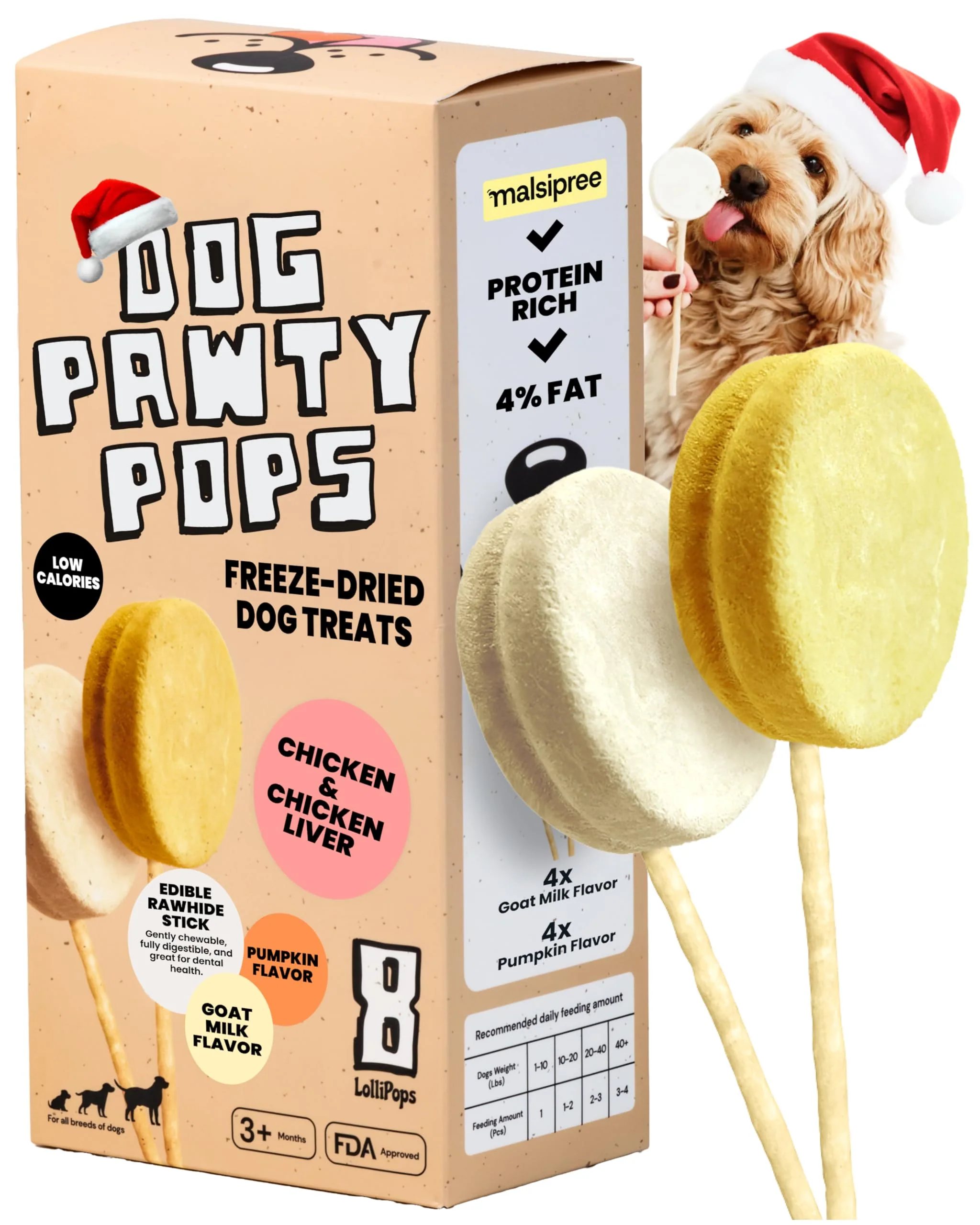 Durable MalsiPree Lollipop ze Dried Dog Birthday Treats – Low Calorie High Protein Chicken with Pumpkin Goat Milk 8-Pack Consistent