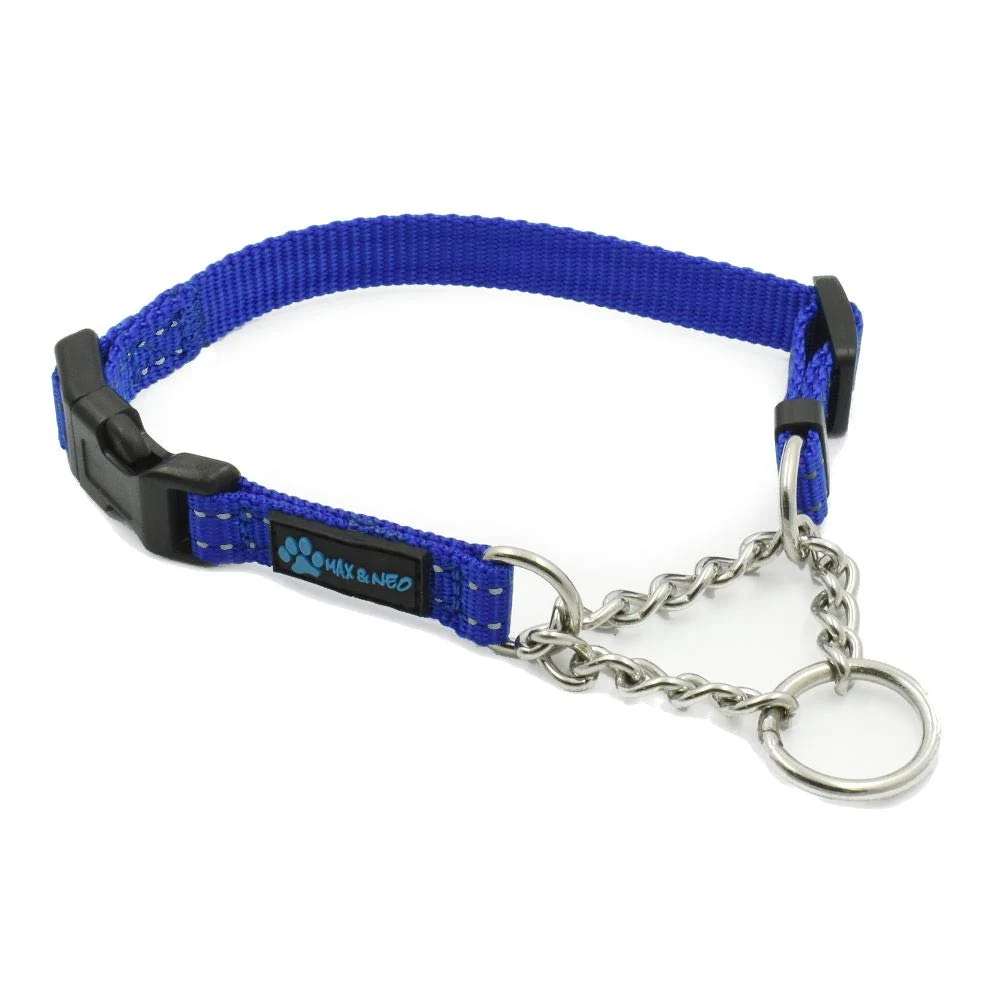 Traditional Max and Neo Stainless Steel Chain Martingale Collar – Rescue Donation X-Small Blue Fine