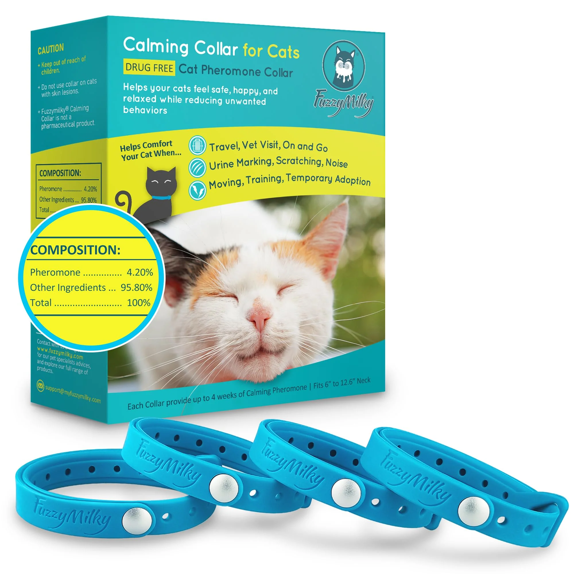 High-End FuzzyMilky Cat Calming Collar Blue 2025 – Pheromone Diffuser for Anxiety Relief Sustainable