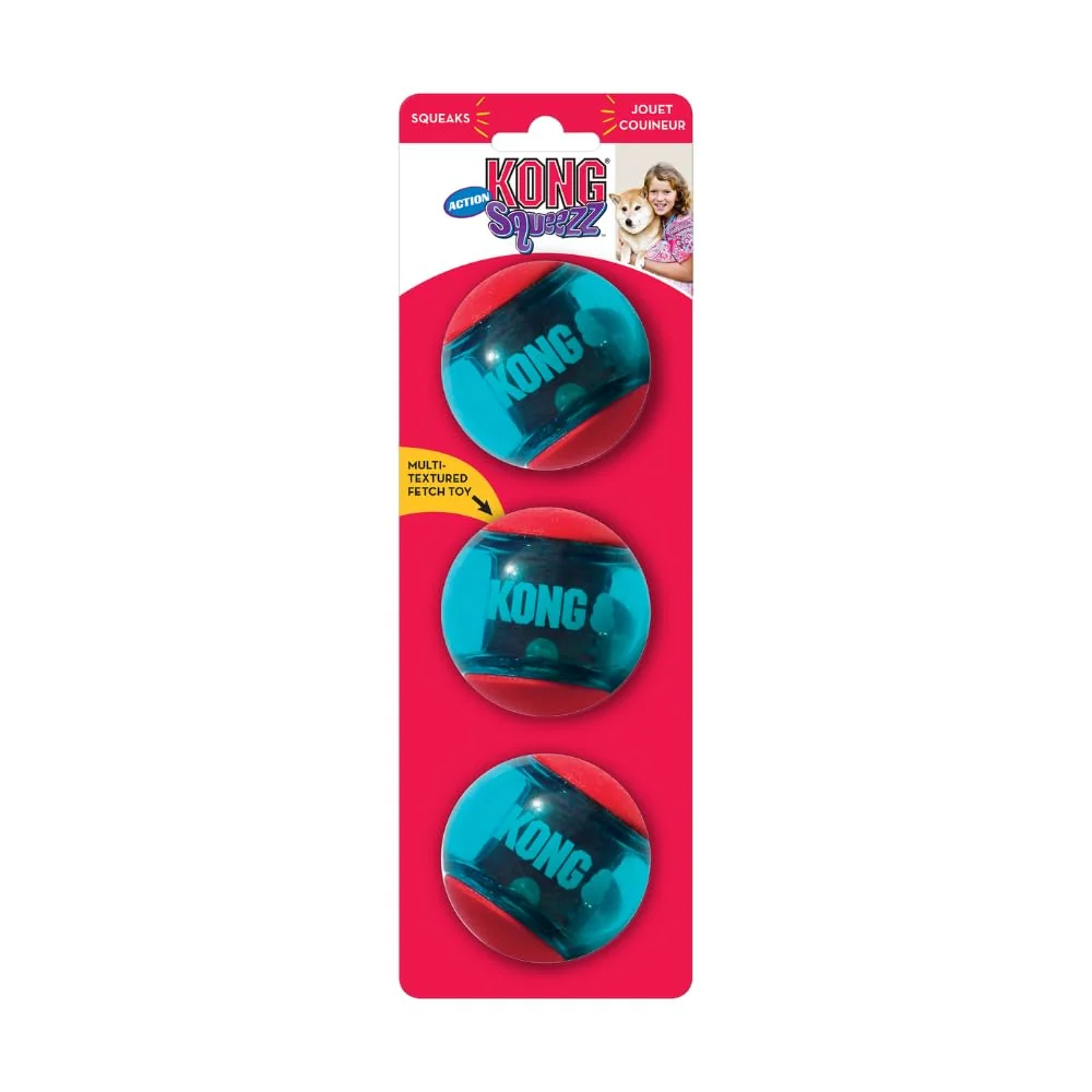 Detailed KONG Squeezz Action Ball Red MD – Dynamic Squeaky Fetch Toy Refined