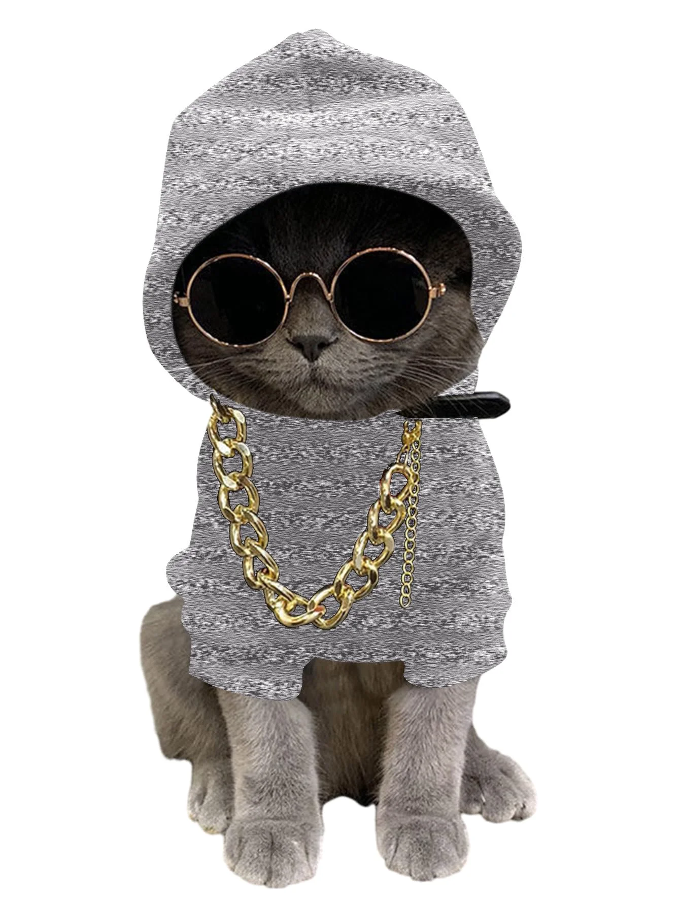 Selected QWINEE 3-Piece Pet Costume Set Hoodie Necklace Sunglasses for Dogs Cats Grey XL Reusable