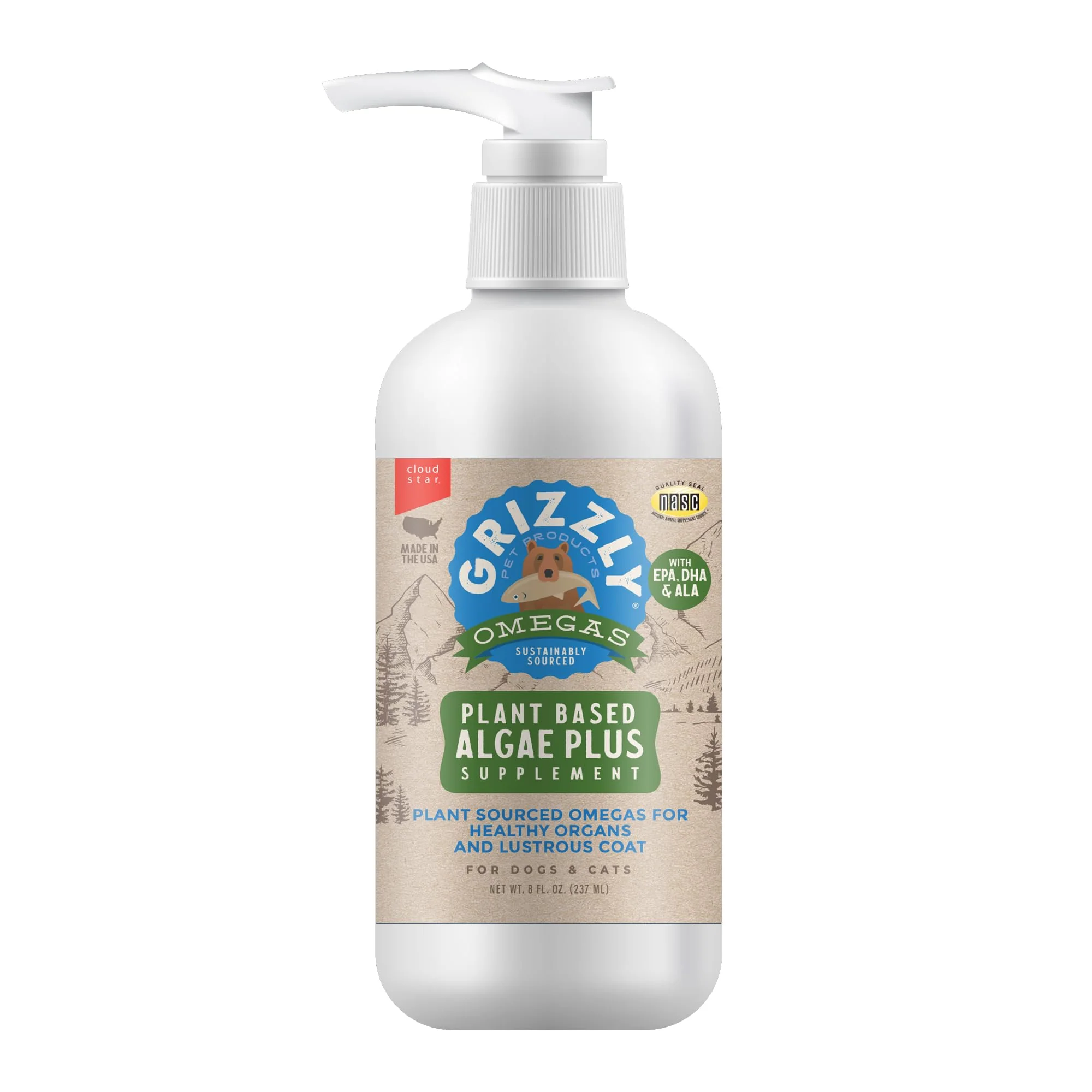 Versatile Grizzly Pet Products Algal Plus Omega 3-6-9 for Dogs Cats Animal- Microalgae DHA EPA Optimized