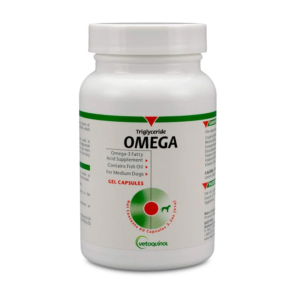 Natural Vetoquinol Triglyceride Omega Dog Supplement Capsules — Medium Breed 30-60 lbs 60 Count Minimalist