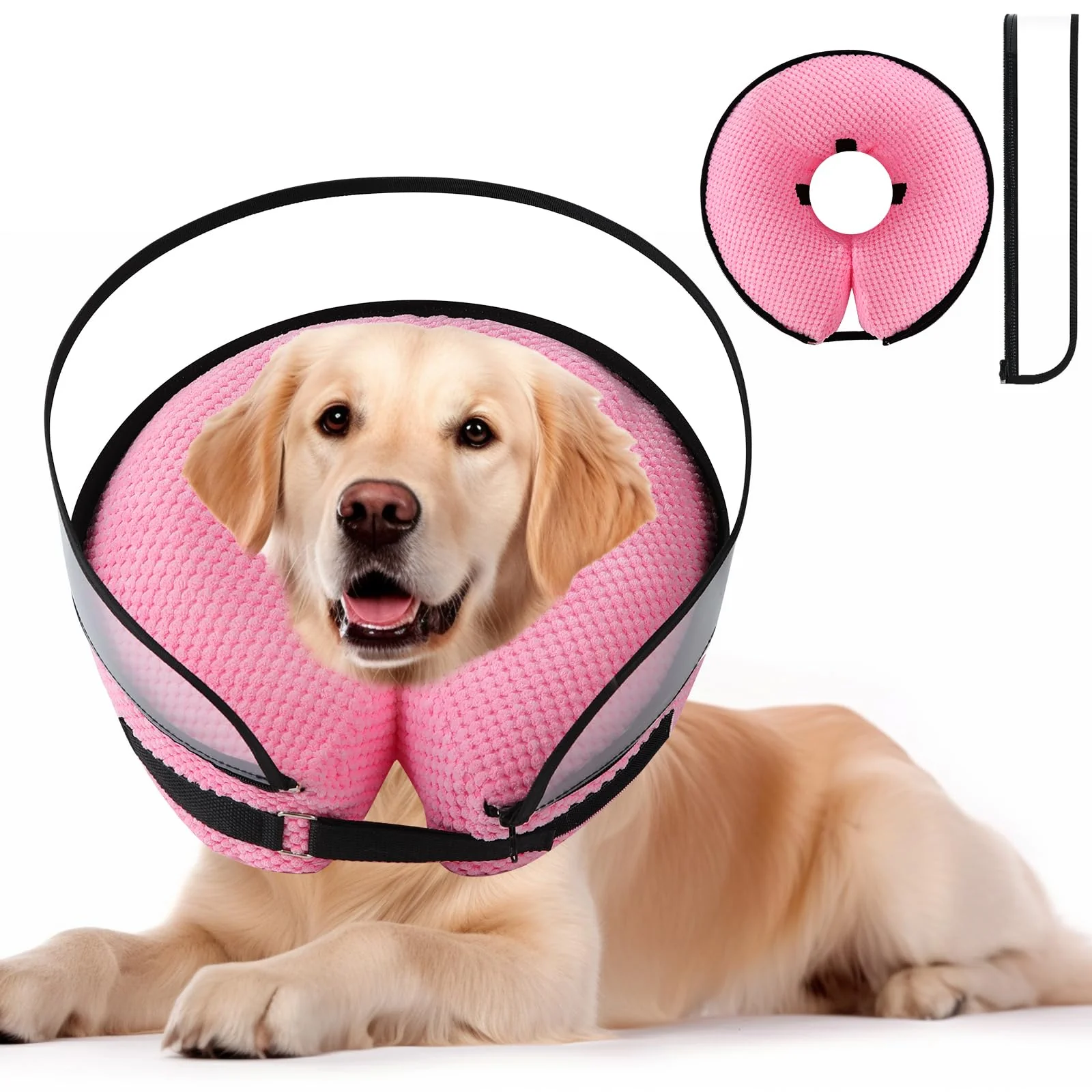 User-Friendly Wn's Day 2-in-1 Soft Inflatable Dog Cone Collar Pink Large with Guard Shield Green