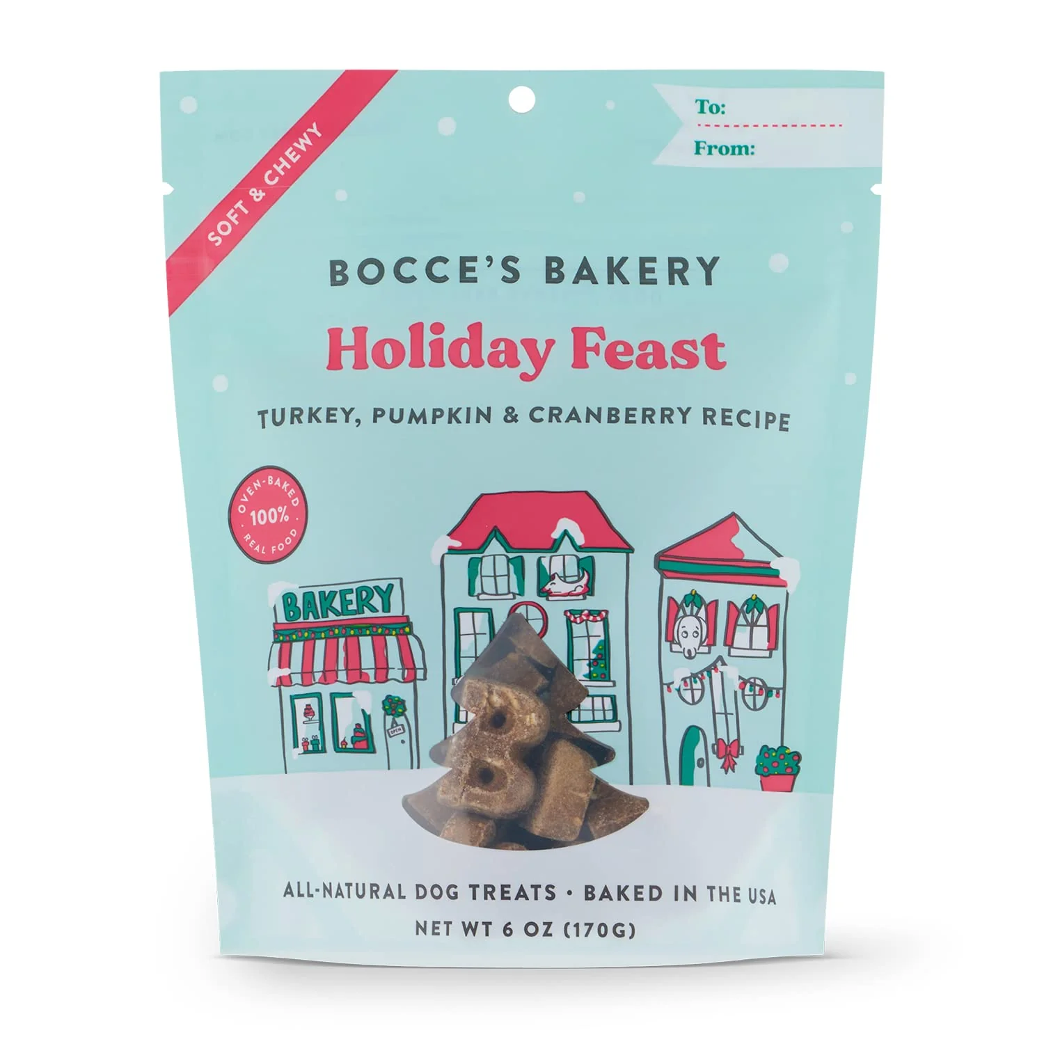 Premium Material Holiday Feast Soft Chewy Dog Treats by Bocce's Bakery — Wheat- USA-Made Turkey Pumpkin Cranberry 6 oz Expertly Made