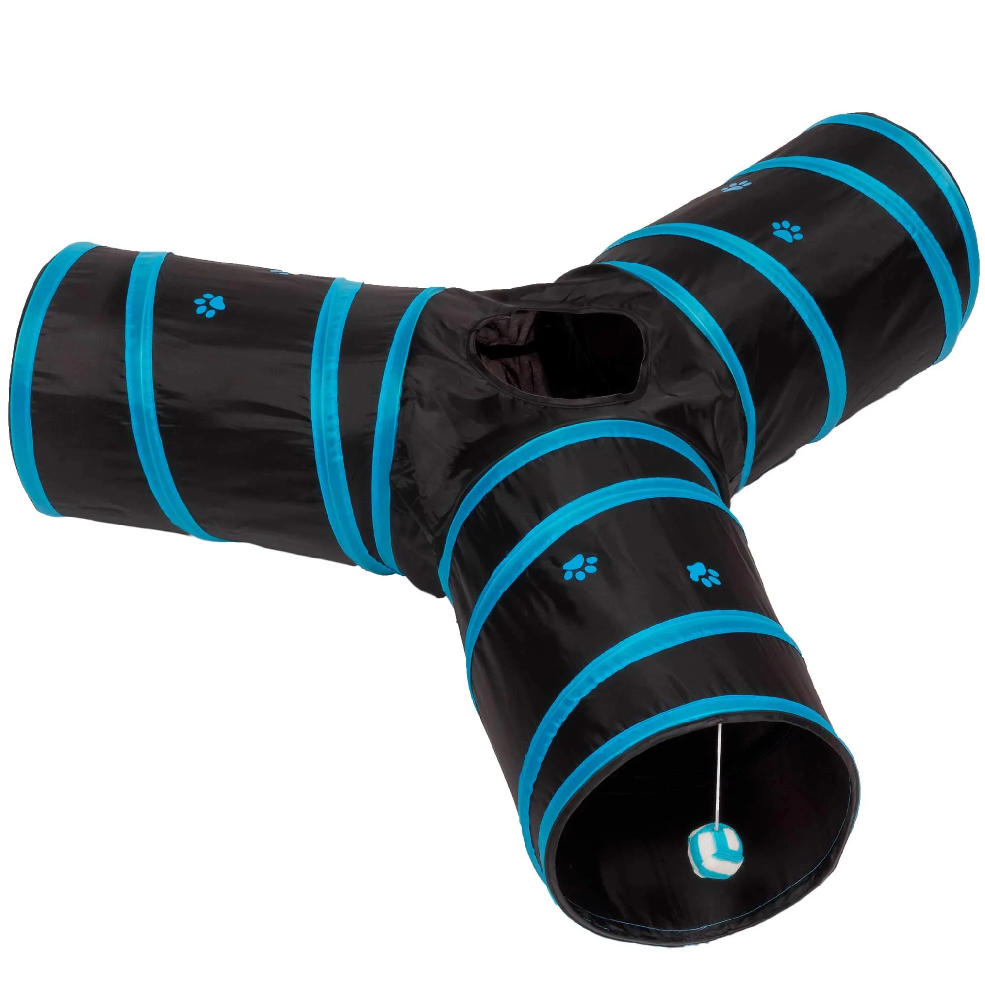 Advanced Prosper Pet Cat Tunnel - Collapsible 3-Way Play Toy Black Aqua Multi-Pet Fun Traditional