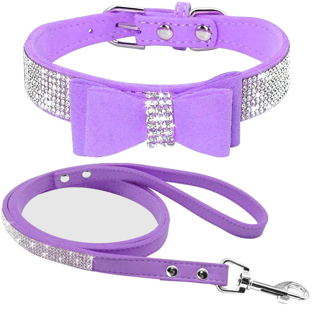 Clean Haoyueer Cute Dazzling Rhinestone Collar Leash Set XS Purple Reliable