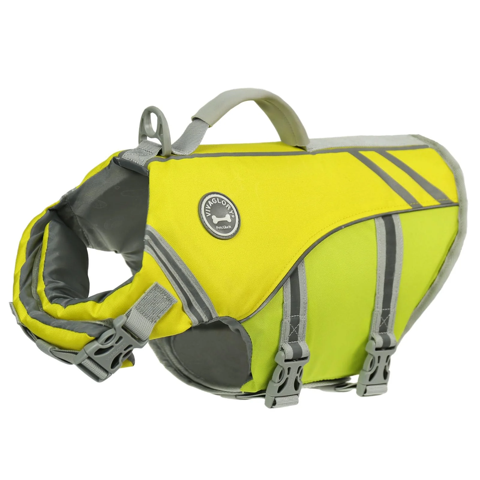 Recyclable VIVAGLORY Sports Style Dog Life Vest M – Yellow Grey Buoyancy Handle Pure