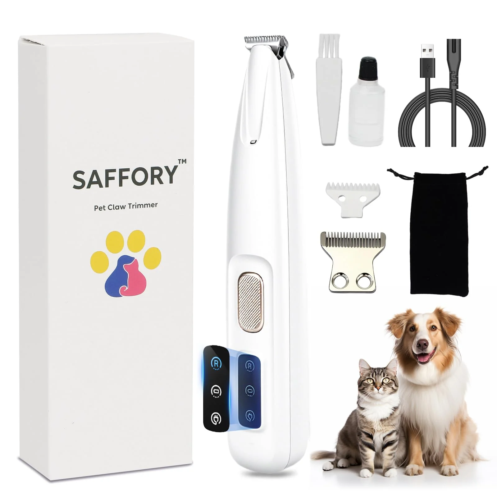 Traditional Saffory Dog Paw Trimmer – Low-Noise USB Rechargeable Clip-on with LED Light Professional