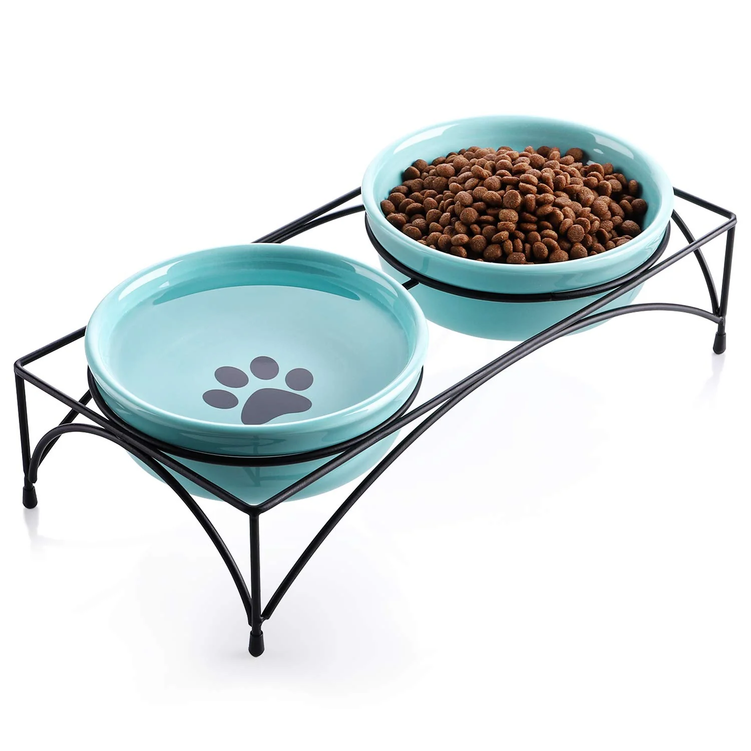 Versatile Y YHY Ceramic Raised Pet Bowls - 12 oz 4.8-inch Height Turquoise Trendy