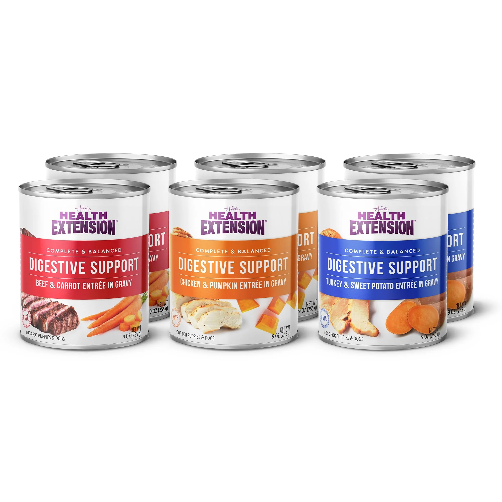 Certified Health Extension Digestive Support Variety Pack Wet Dog Food 9 oz – Case of 6 Cans Complete Balanced with Superfoods Gravy Responsible
