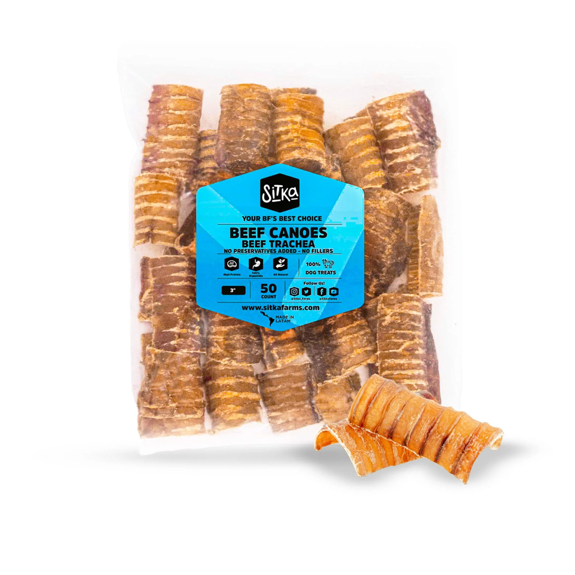 Efficient Sitka Farms Beef Trachea Canoes 3 Inch Split Trachea – 50 Count Natural Single-Ingredient Dog Treat Healthy