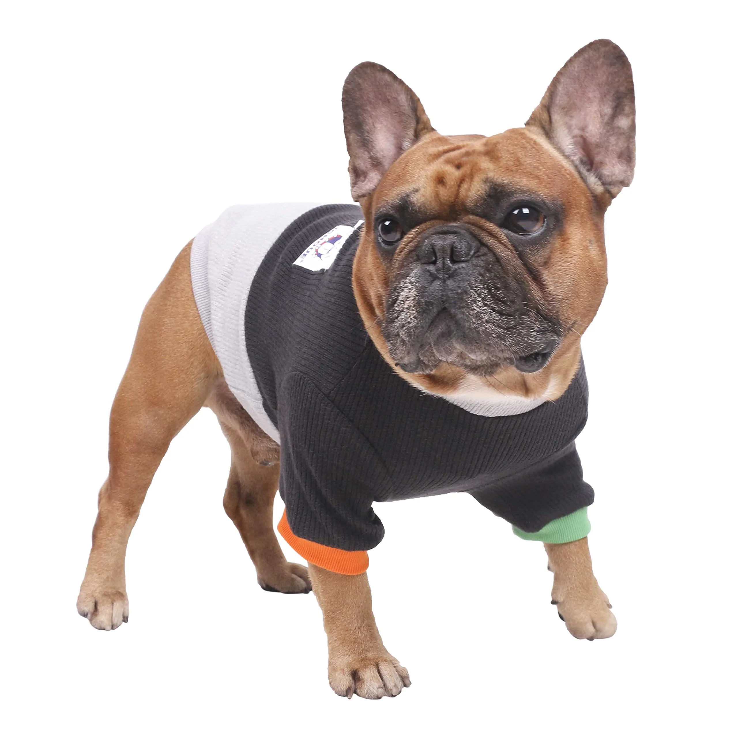 Versatile ichoue Pet Dog Crewneck Sweater Color Block – Winter Warm Knit for French Bulldog Pug Boston Terrier Black Gray Large Efficient