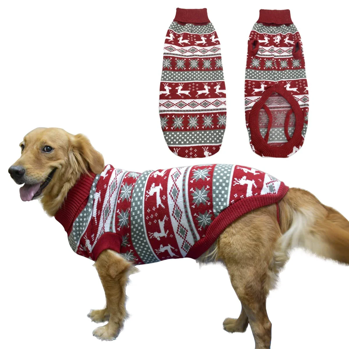 Selected Vehomy Dog Christmas Sweater XXL – Warm Winter Knitwear for Medium Large Dogs Reindeer Snowflake Unique