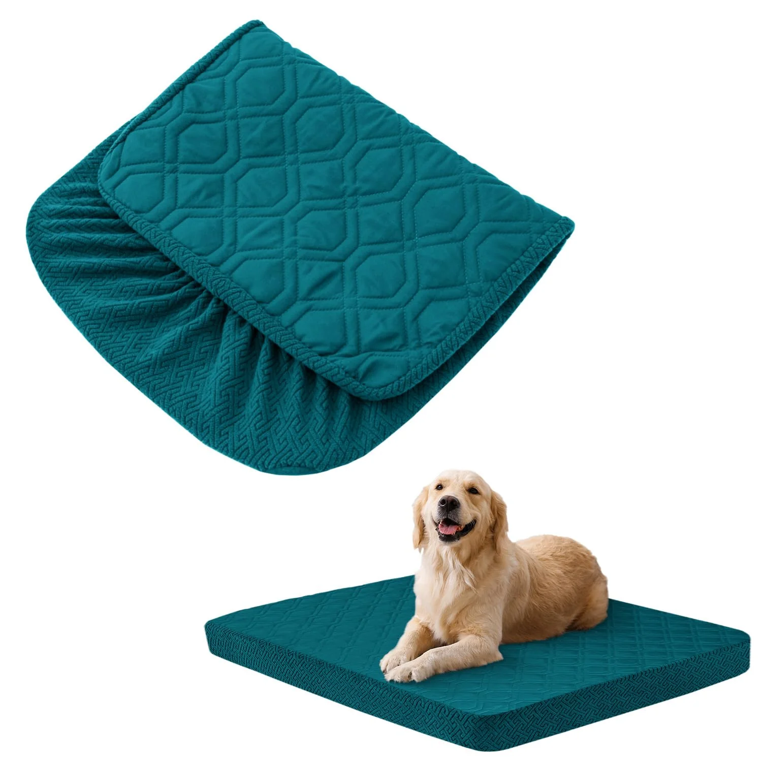 World-Class BOCTOPUG Waterproof Quilted Dog Bed Cover – 40x32x6 in PeacockGreen Absorbent Washable Sophisticated