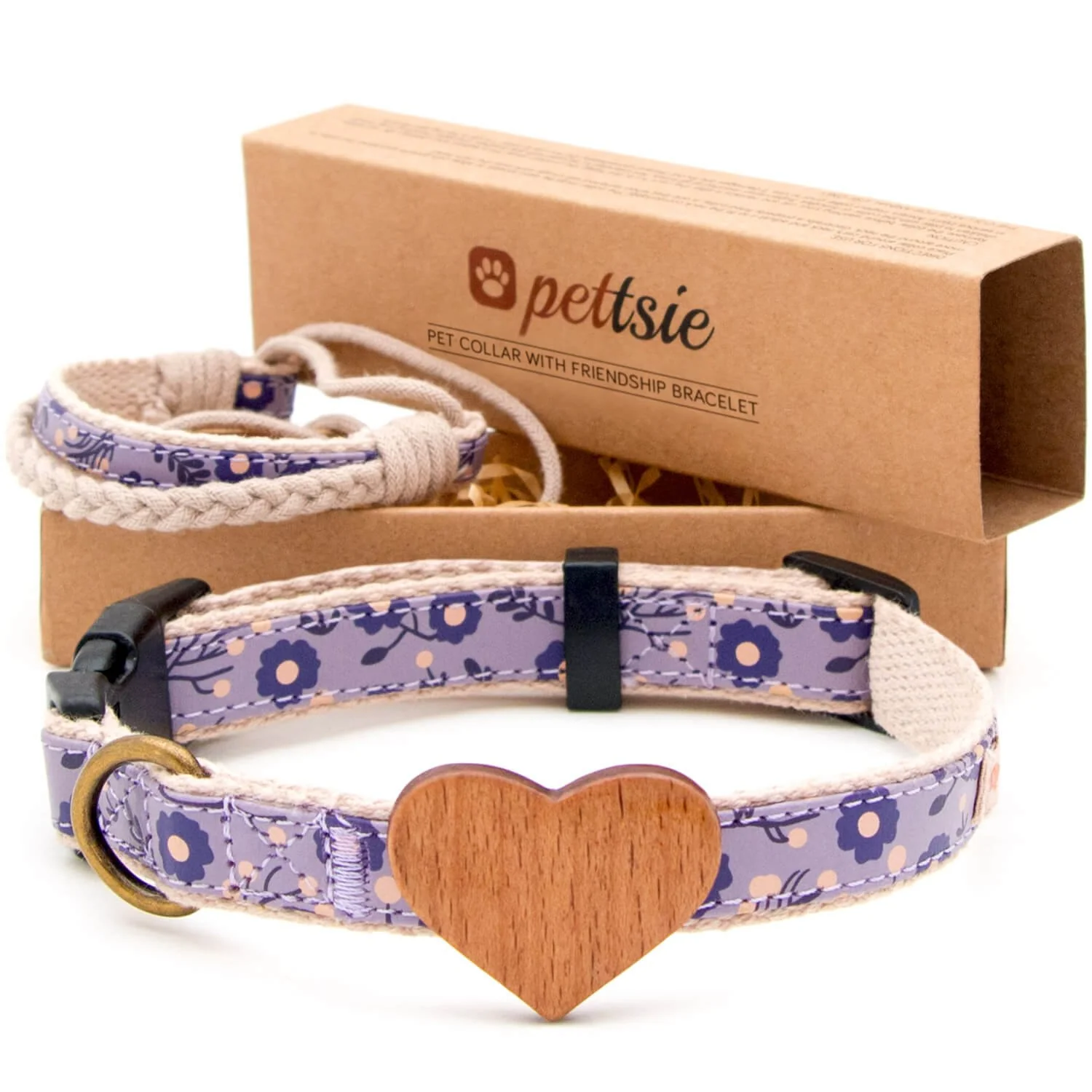 Exclusive Pettsie Dog Heart Collar Matching Bracelet – Adjustable Hemp Consistent