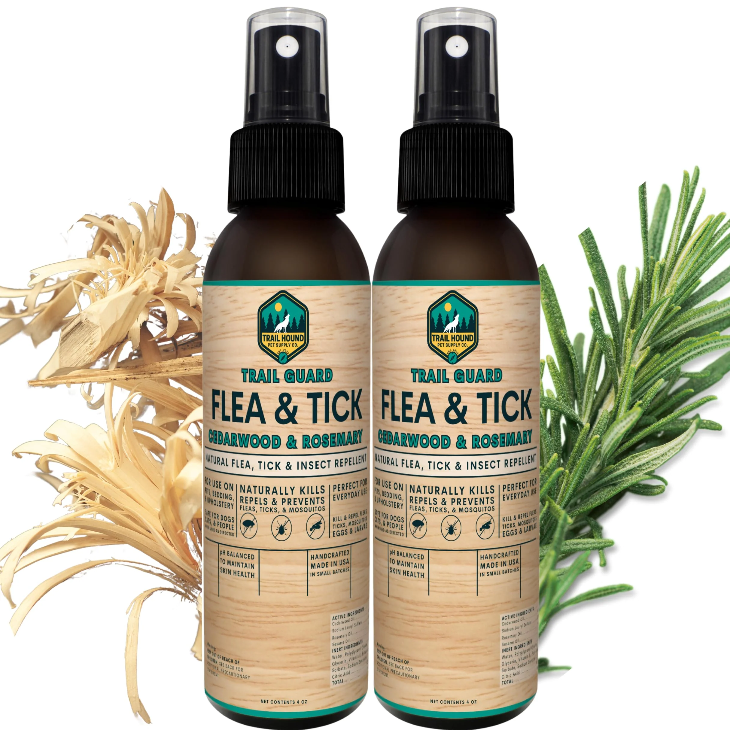 Artisan Trail Guard Natural Extra Strength Insect Flea Tick Spray – 2-Pack 4oz Cedarwood Rosemary Functional