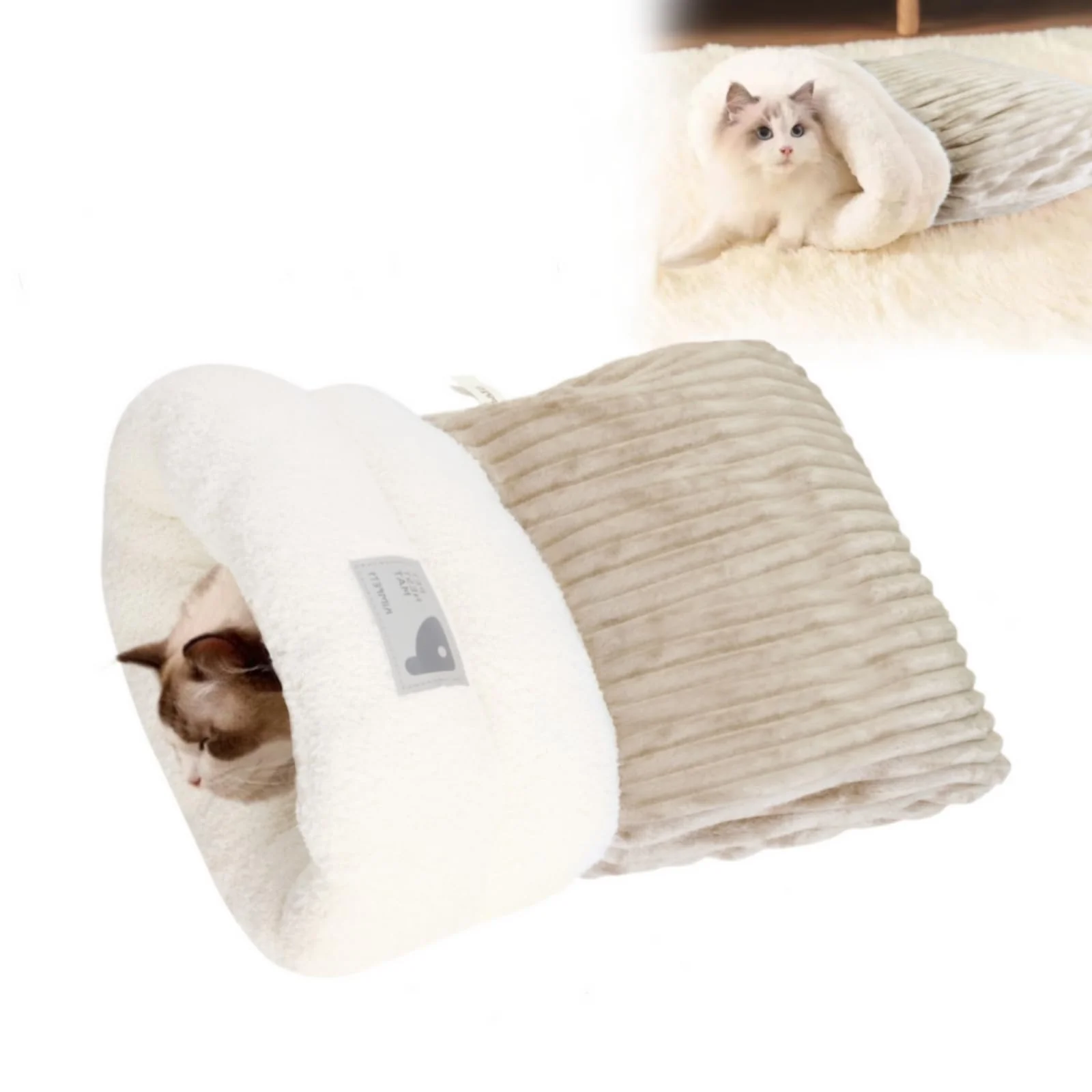 Versatile Cat Sleeping Bag Bed 360° Self-Warming Plush Cave for Indoor Cats – Size Large Premium Material