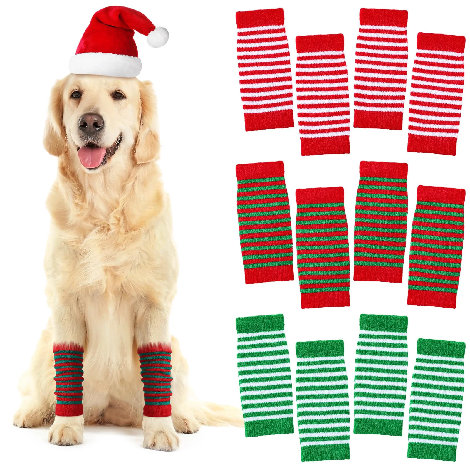 Fine Shihanee 12-Piece Christmas Dog Leg Warmers – Knitted Striped Joint Protectors for Winter Smart
