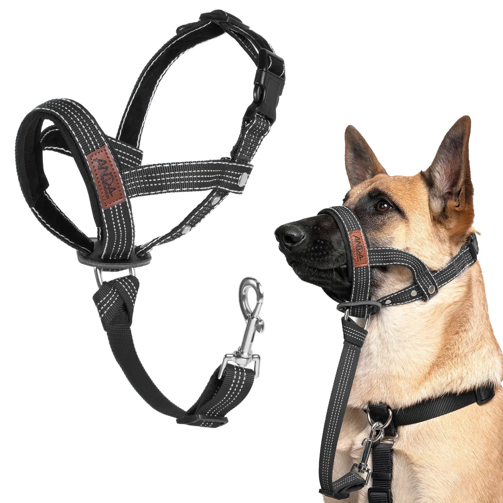 Pure ANDA Ultra-Light No-Pull Gentle Leader for Dogs Headcollar – Adjustable Breathable Comfort Black Size 2 Selected