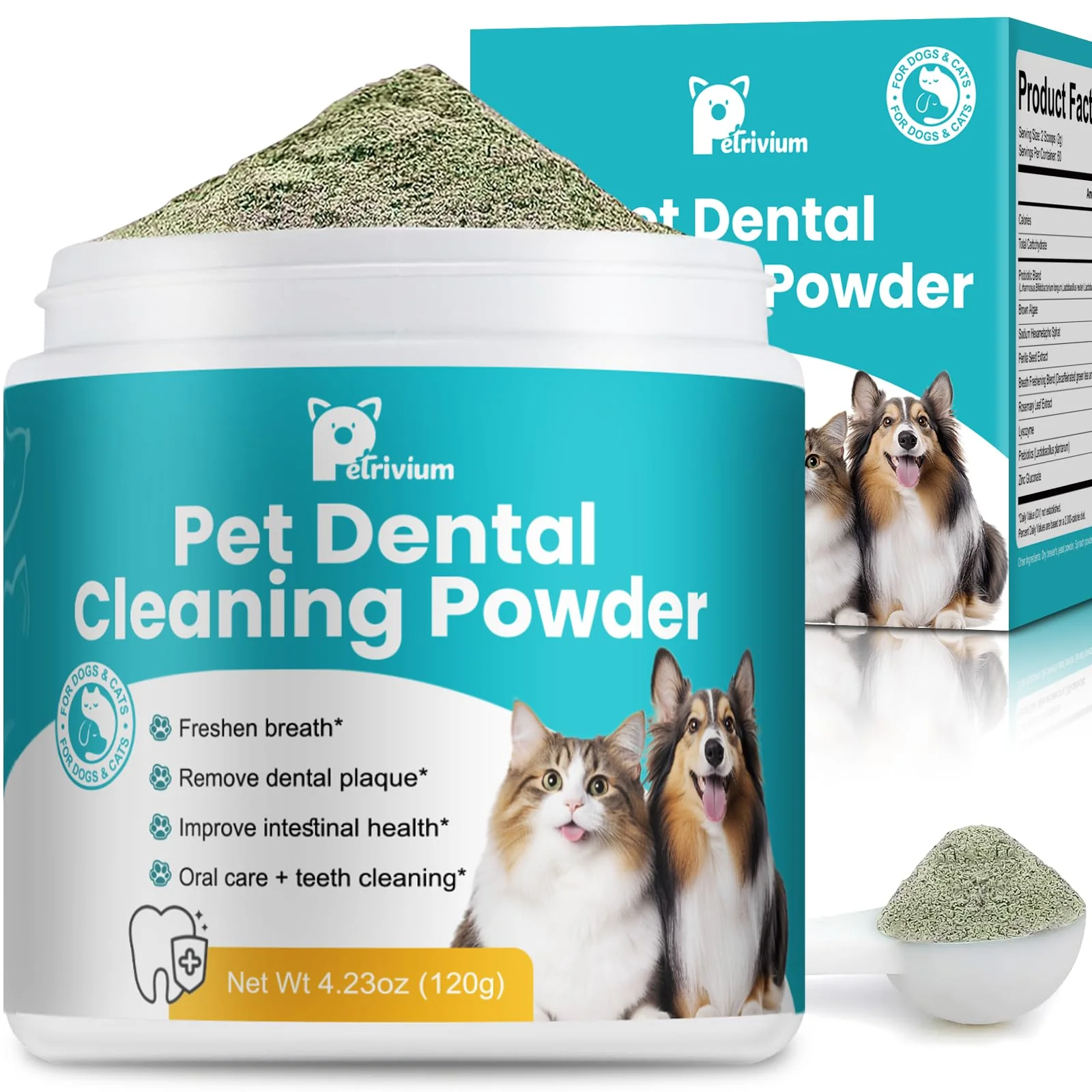 Casual Petrivium Dog Teeth Cleaning Powder — Fresh Breath Plaque Tartar Reduction 120g 60 Servings Smart