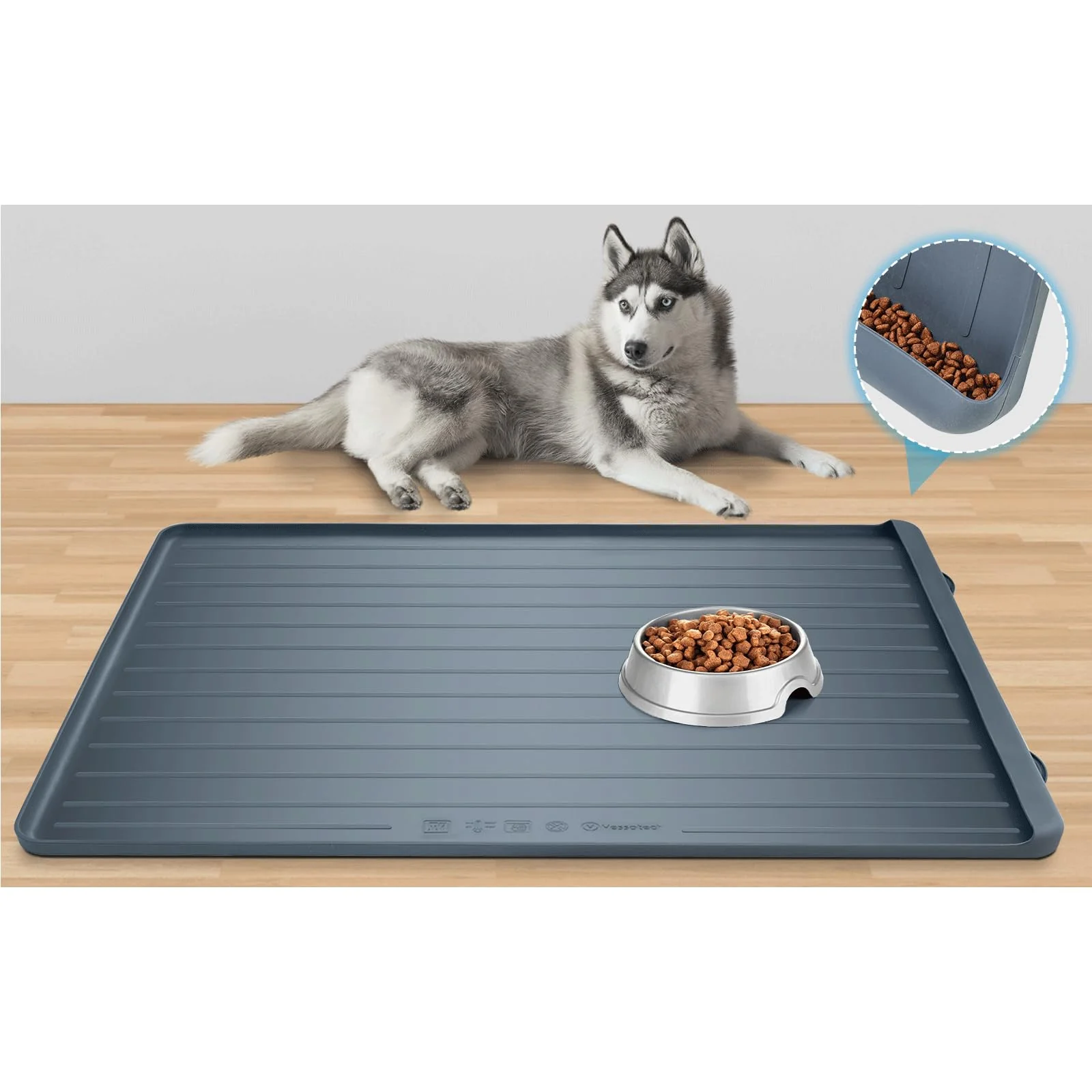 Fashionable Yessotech Dog Feeding Mat - 39x27 Large Silicone Bowl Mat with Pocket Waterproof Edges Comfortable