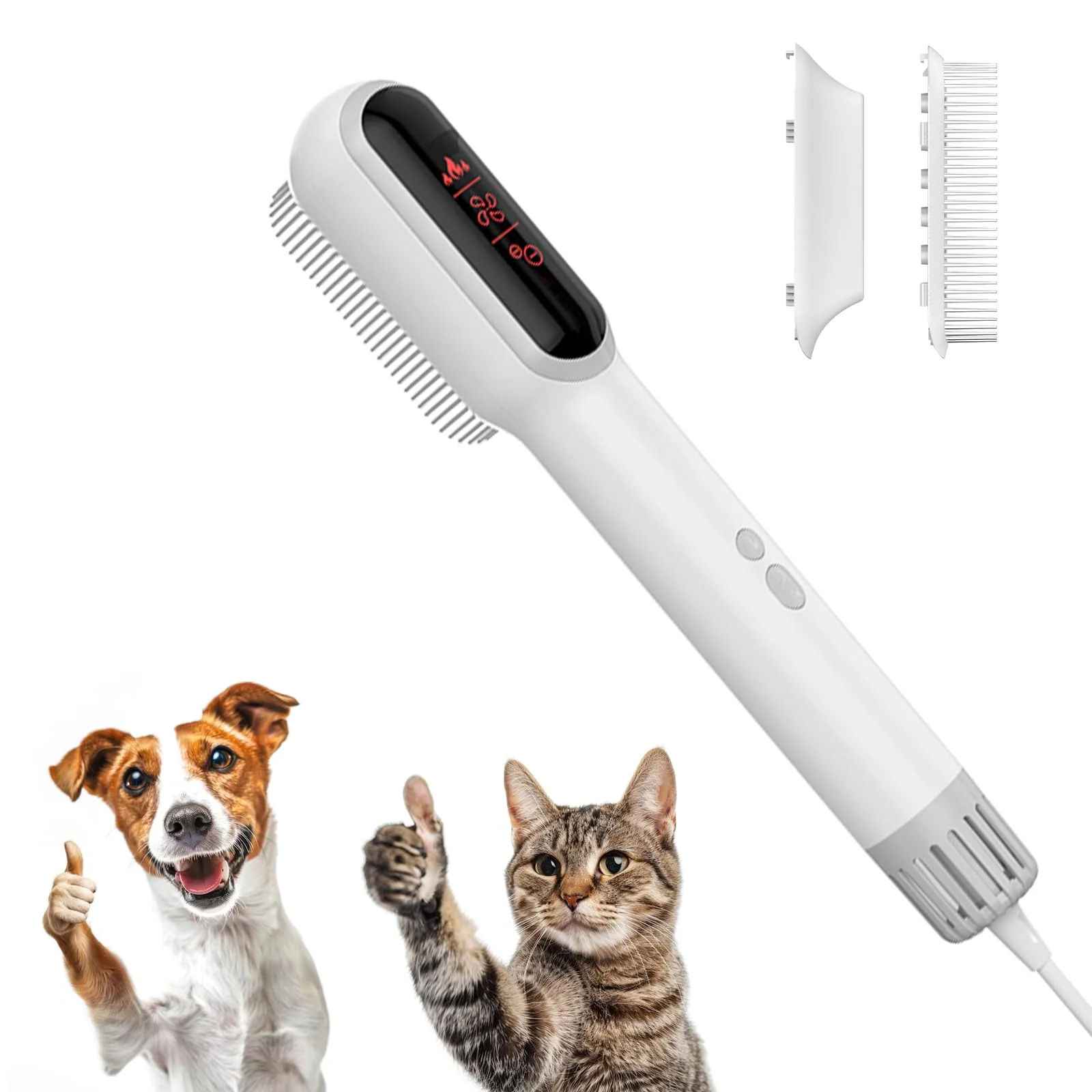 Smooth Dogways 2-in-1 Portable Pet Hair Dryer with LED Screen NTC Temperature Control Low Noise – 106 000 RPM Grooming Brush Fast